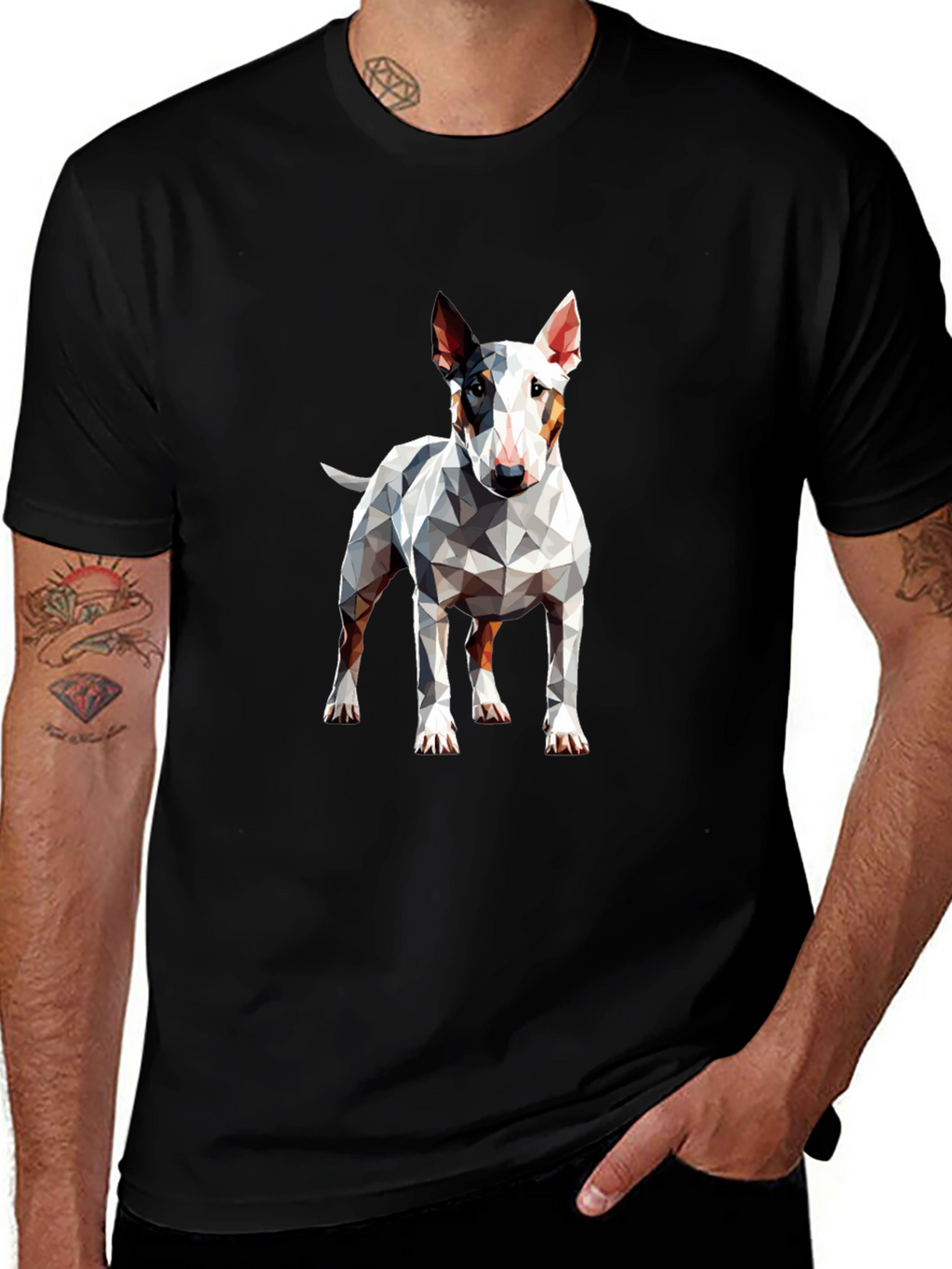 Geometric Bull Terrier Graphic Tee - Mens Black T-Shirt