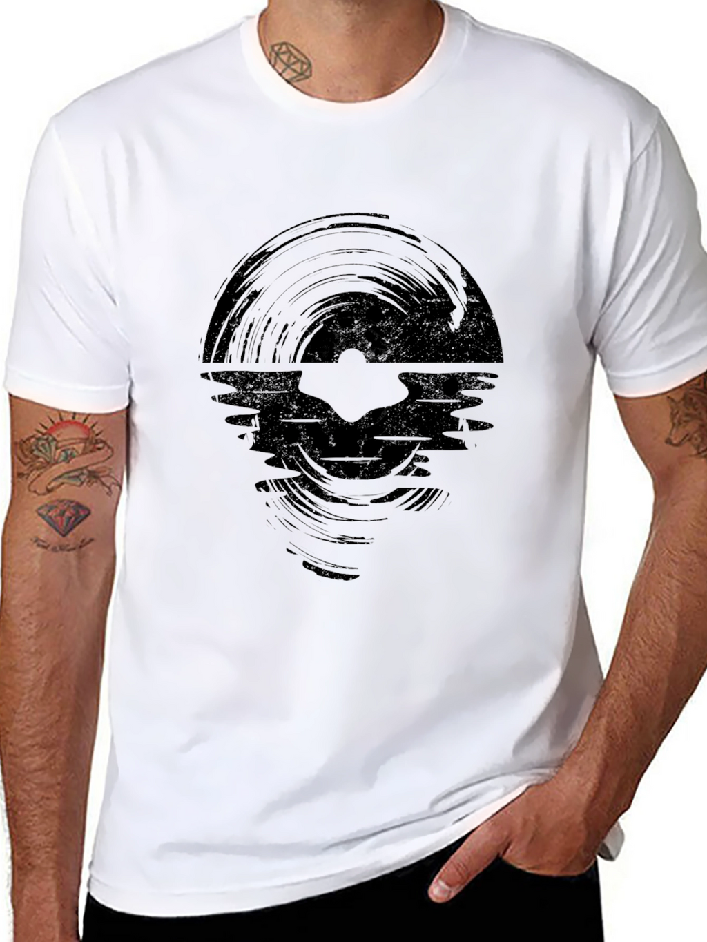Vinyl Record Wave Graphic Black T-Shirt