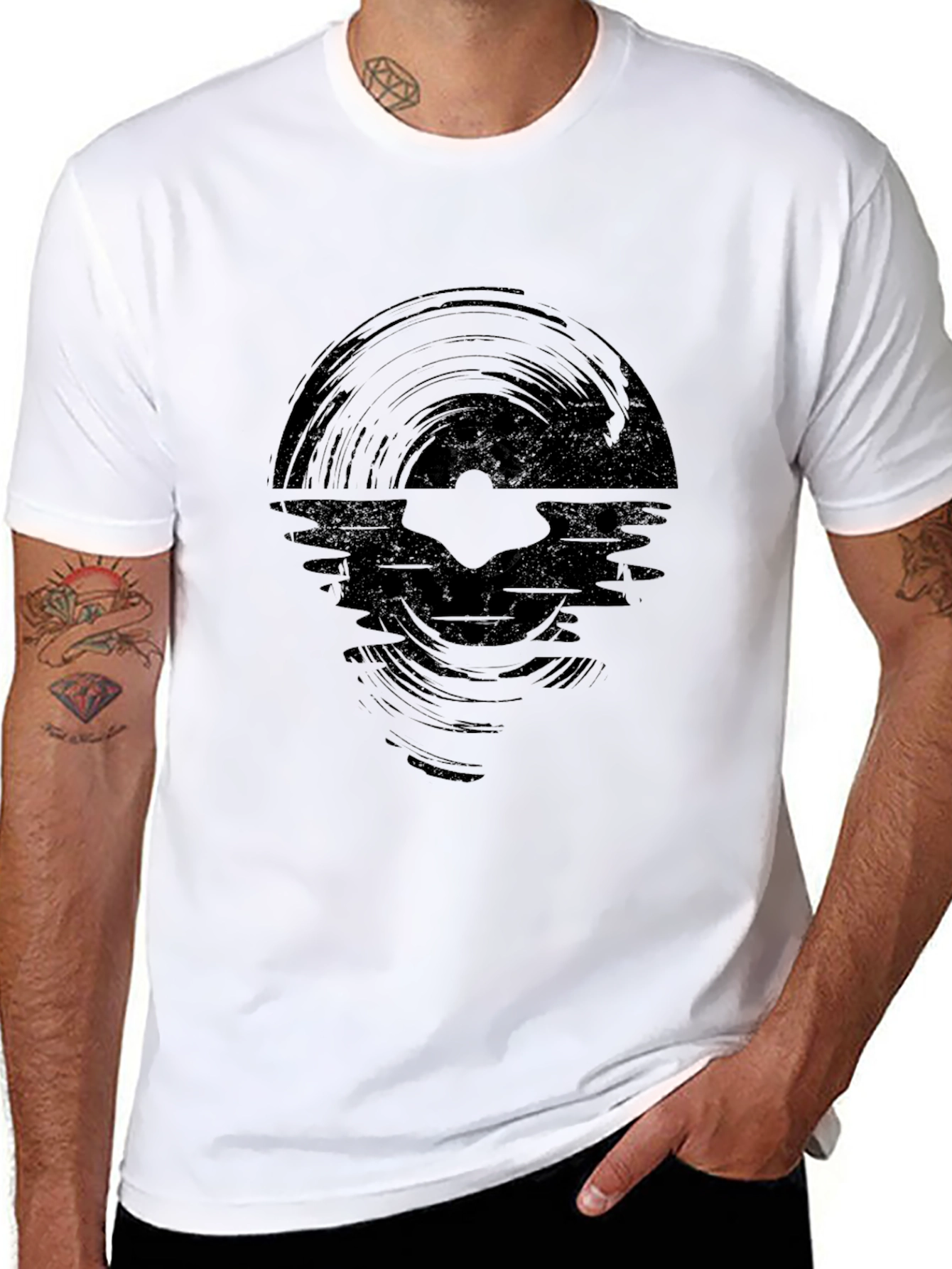 Vinyl Record Wave Graphic Black T-Shirt
