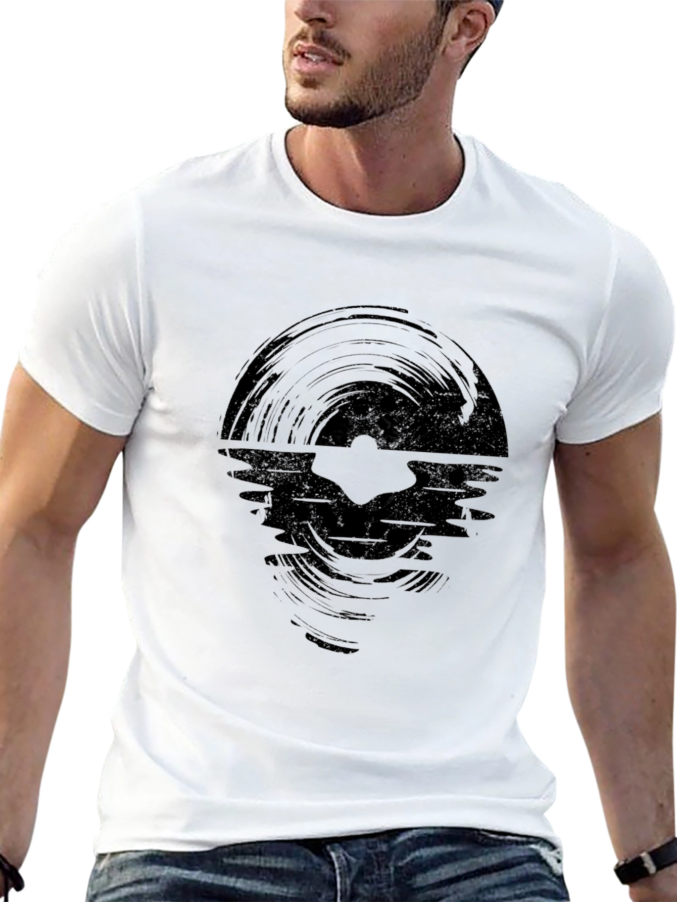 Vinyl Record Wave Graphic Black T-Shirt