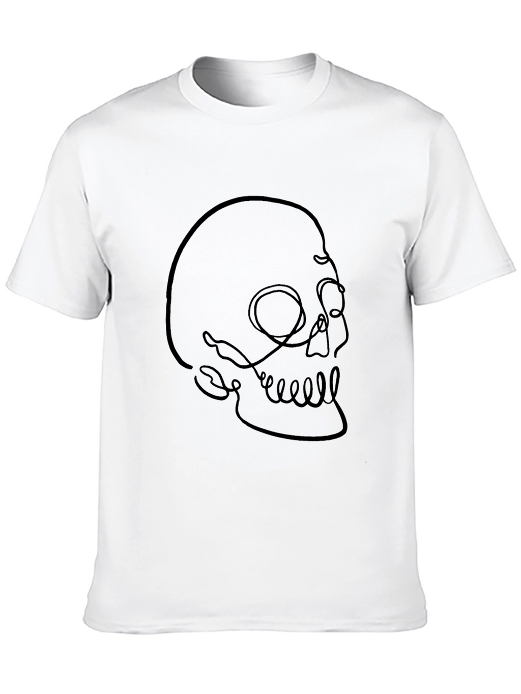 Minimalist Skull Line Art Black T-Shirt