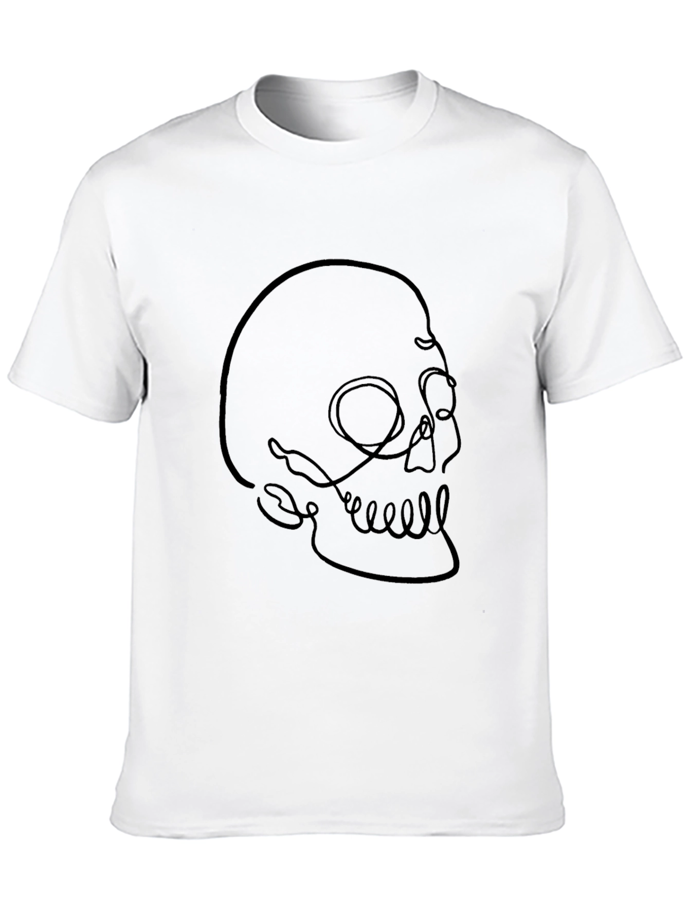 Minimalist Skull Line Art Black T-Shirt