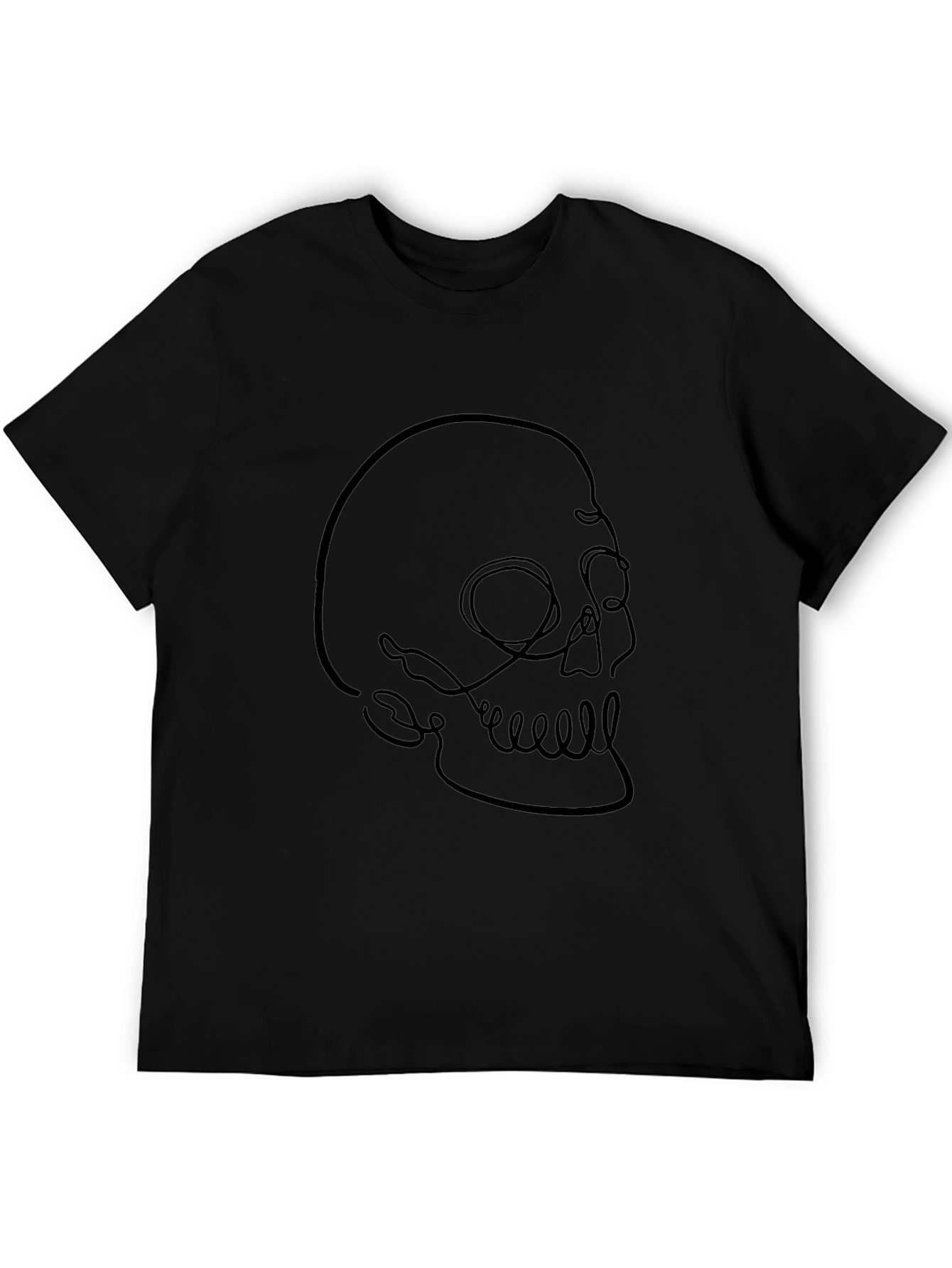 Minimalist Skull Line Art Black T-Shirt