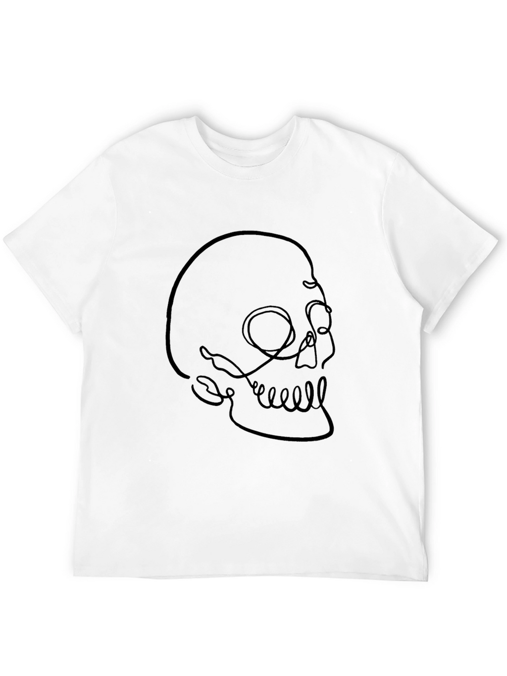 Minimalist Skull Line Art Black T-Shirt