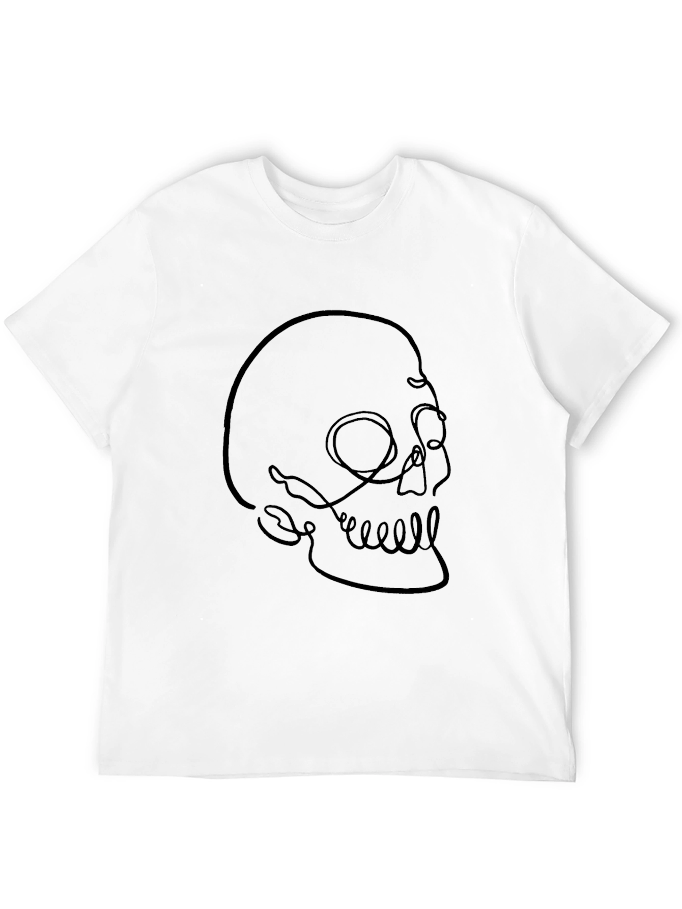 Minimalist Skull Line Art Black T-Shirt