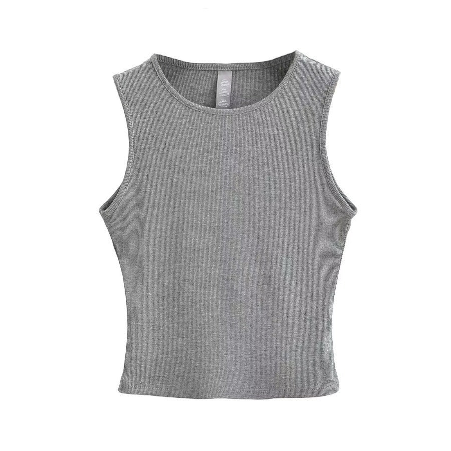 Sleeveless round neck cropped short vest
