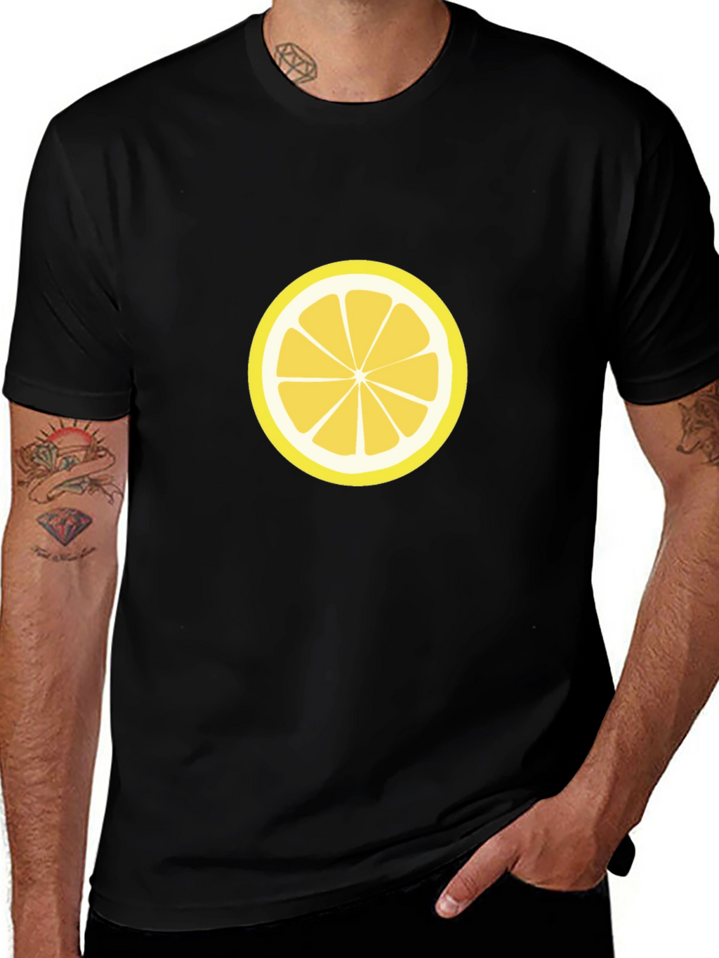 Lemon Slice Graphic Tee - Black Cotton T-Shirt
