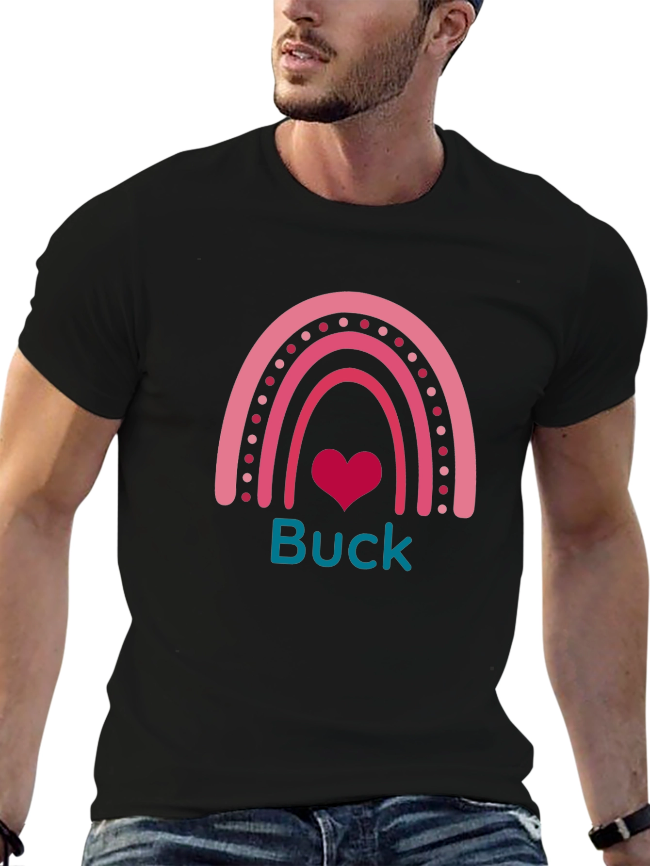 Buck Rainbow Heart T-Shirt - Black