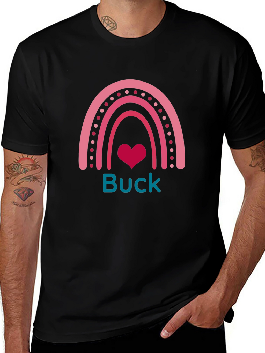 Buck Rainbow Heart T-Shirt - Black