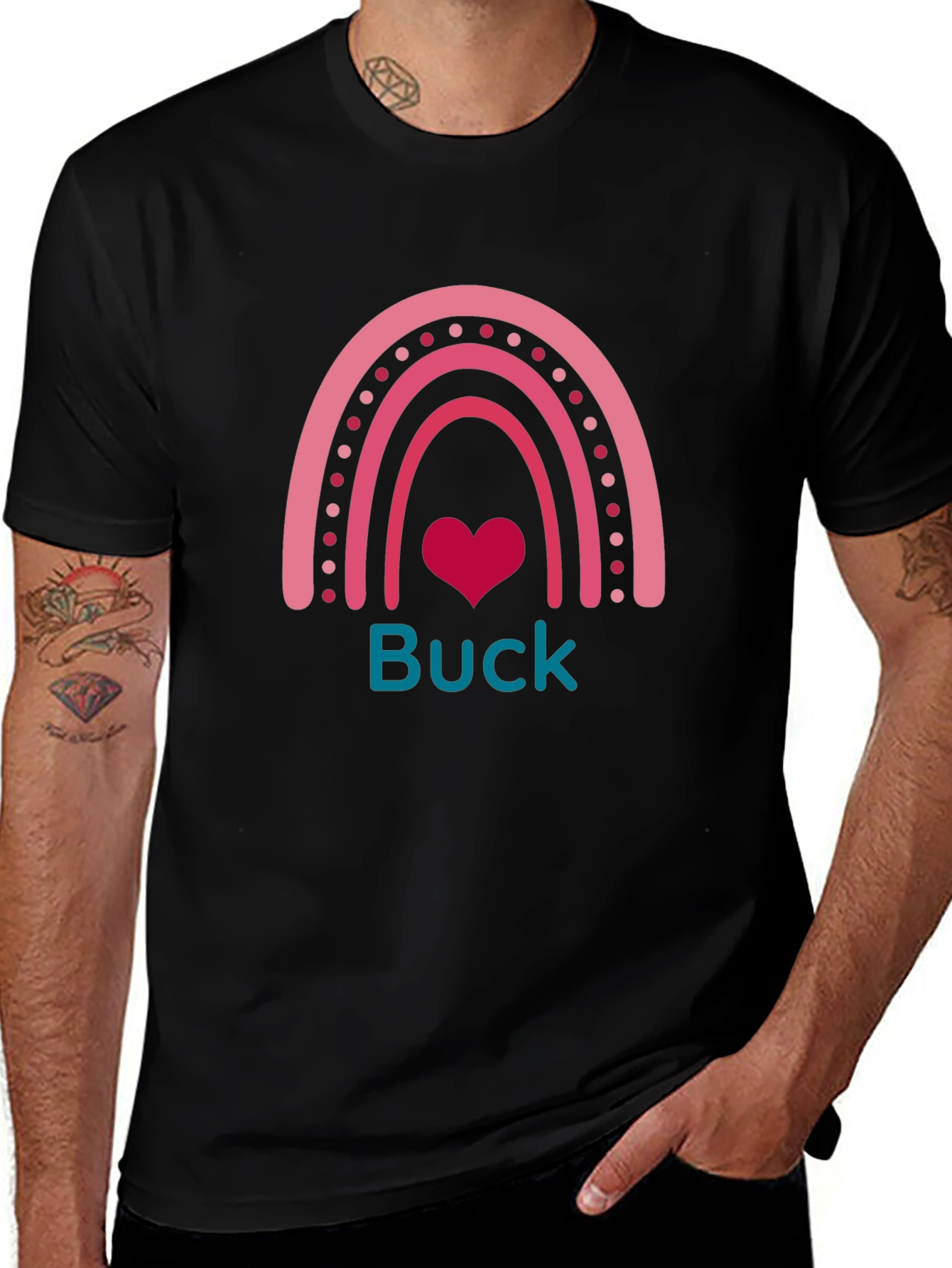 Buck Rainbow Heart T-Shirt - Black