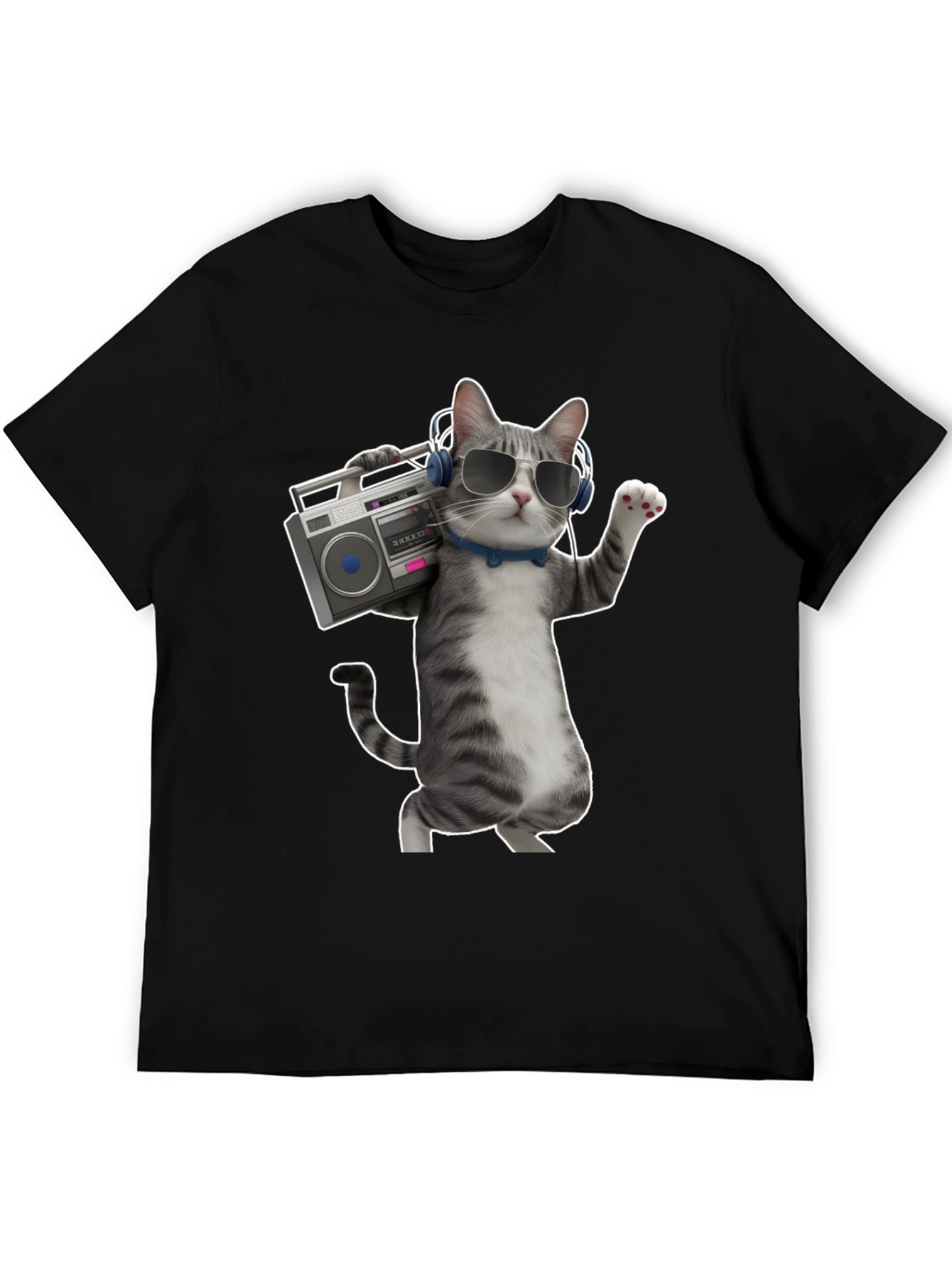 Cool Cat with Boombox Graphic T-Shirt