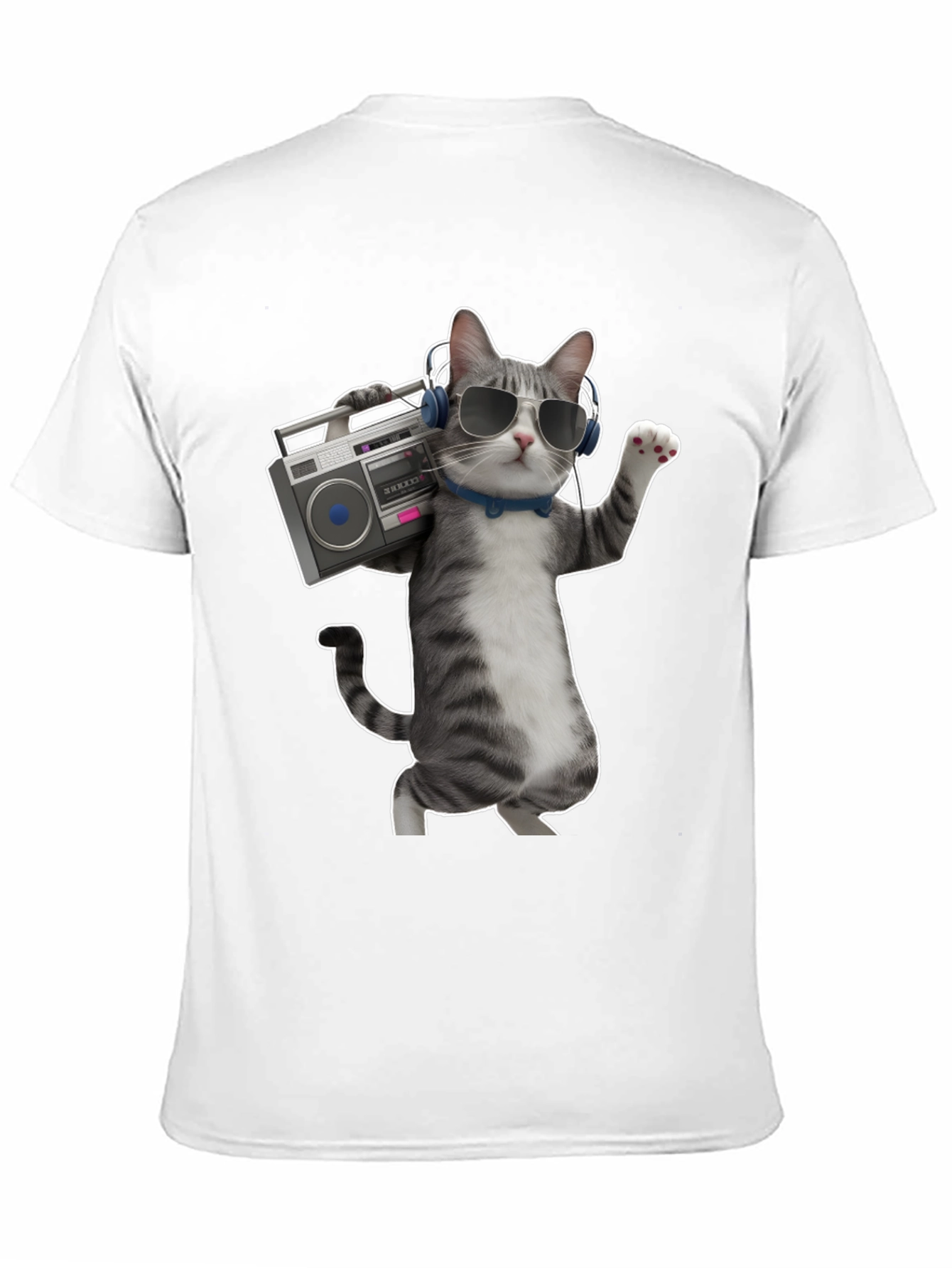 Cool Cat with Boombox Graphic T-Shirt