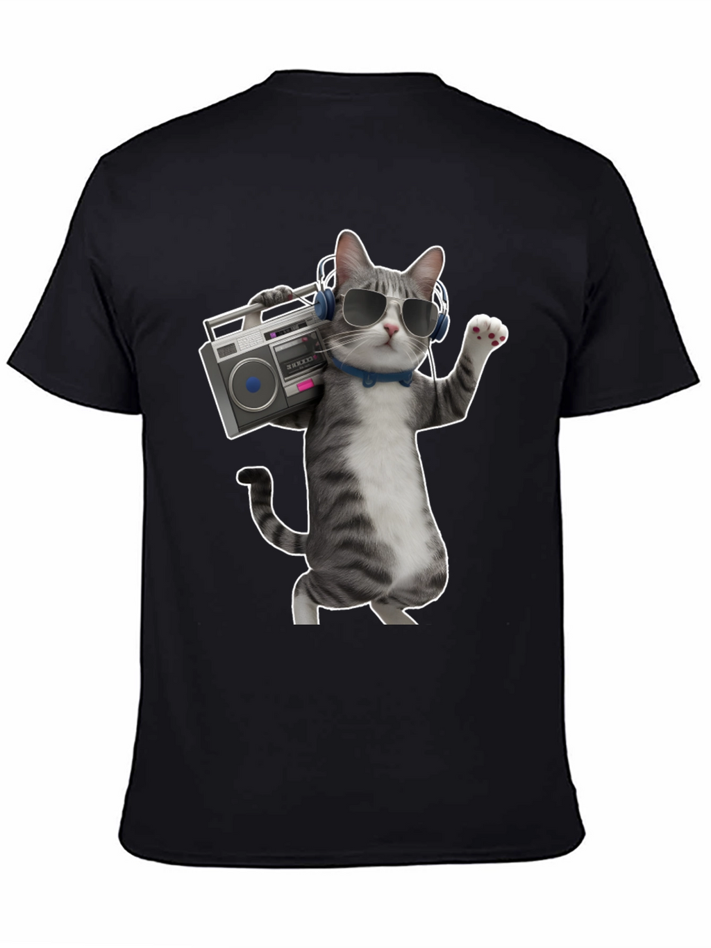 Cool Cat with Boombox Graphic T-Shirt