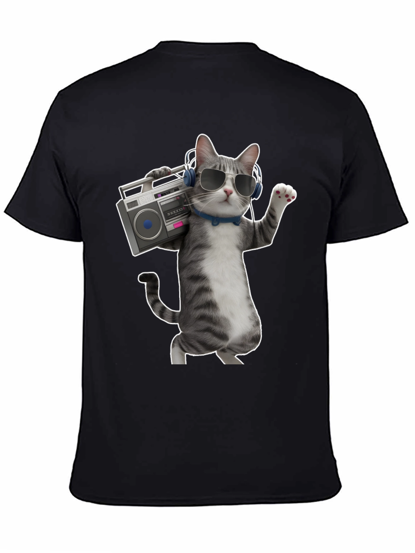 Cool Cat with Boombox Graphic T-Shirt