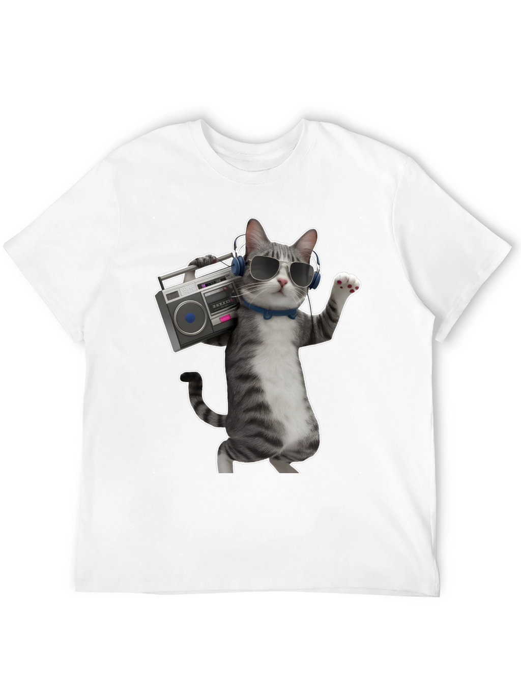 Cool Cat with Boombox Graphic T-Shirt