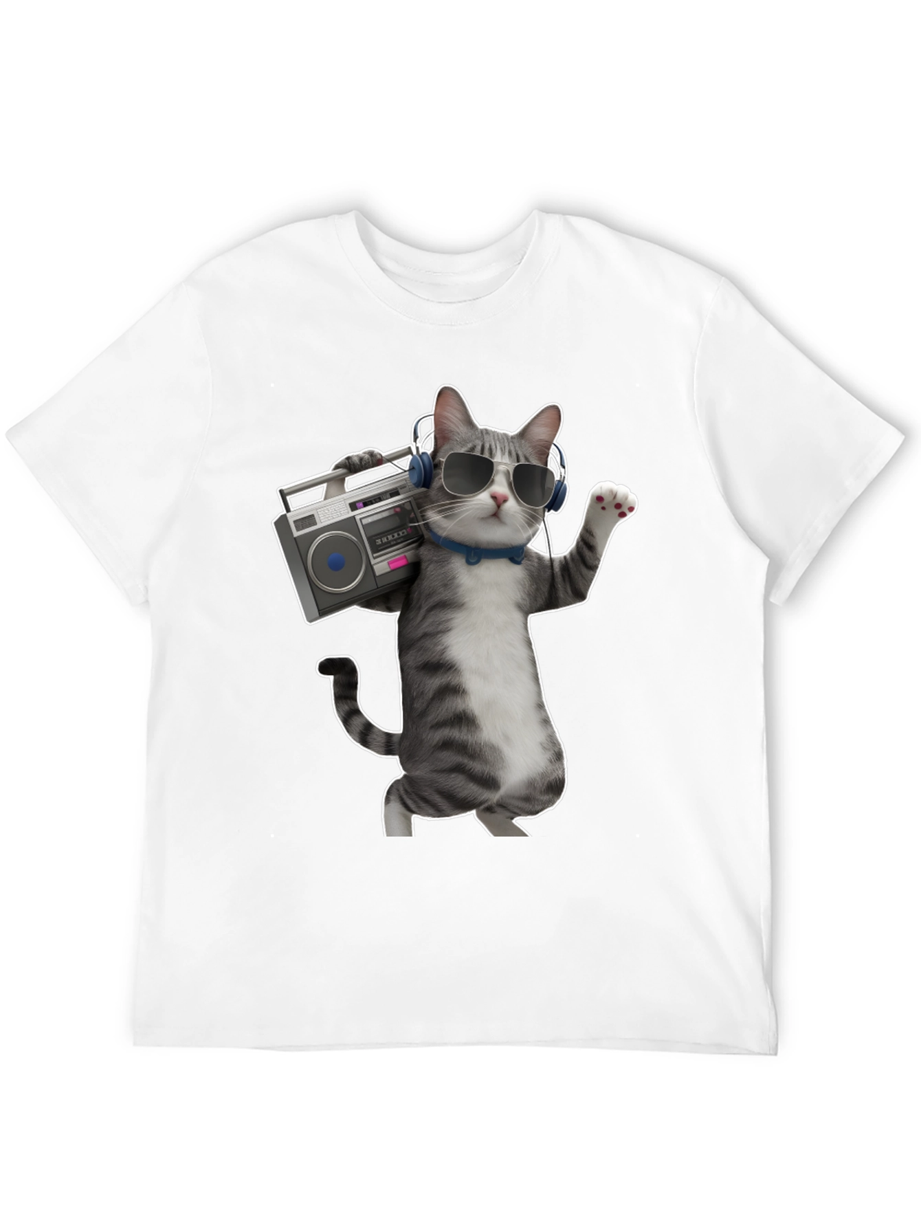 Cool Cat with Boombox Graphic T-Shirt
