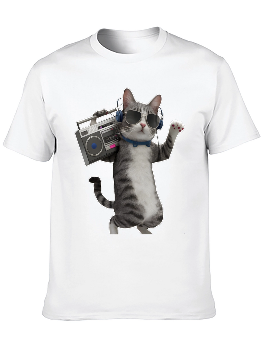 Cool Cat with Boombox Graphic T-Shirt