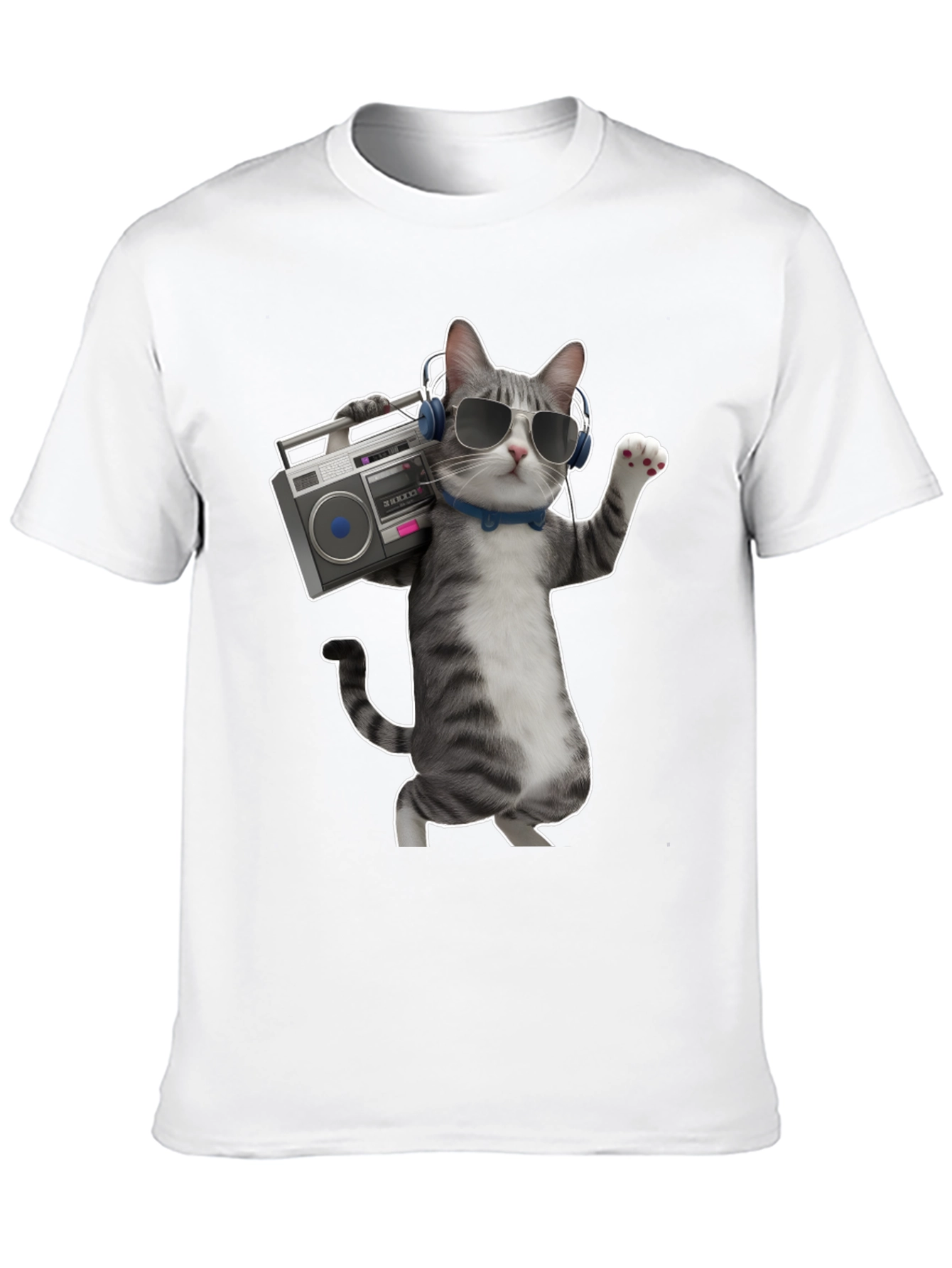 Cool Cat with Boombox Graphic T-Shirt