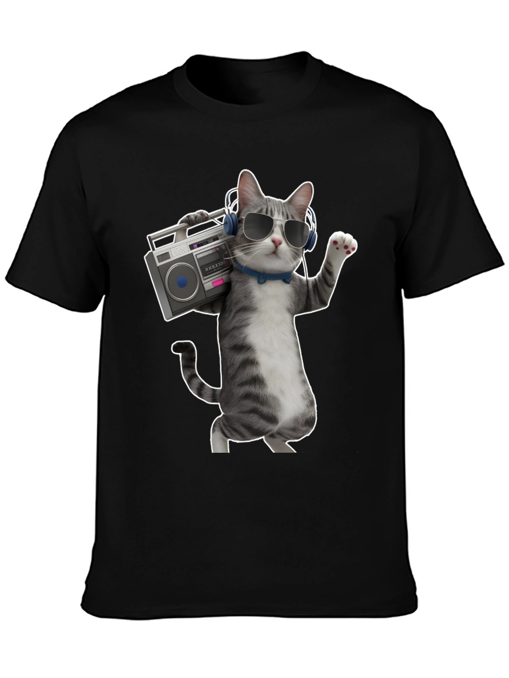 Cool Cat with Boombox Graphic T-Shirt