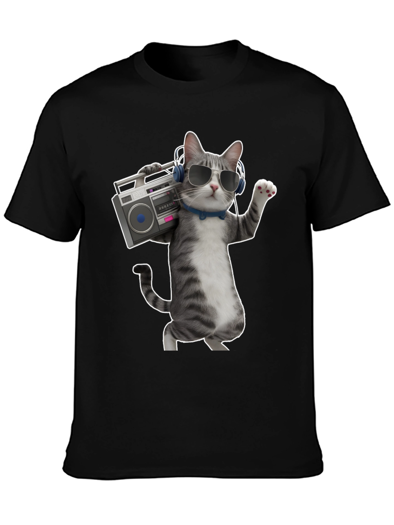 Cool Cat with Boombox Graphic T-Shirt
