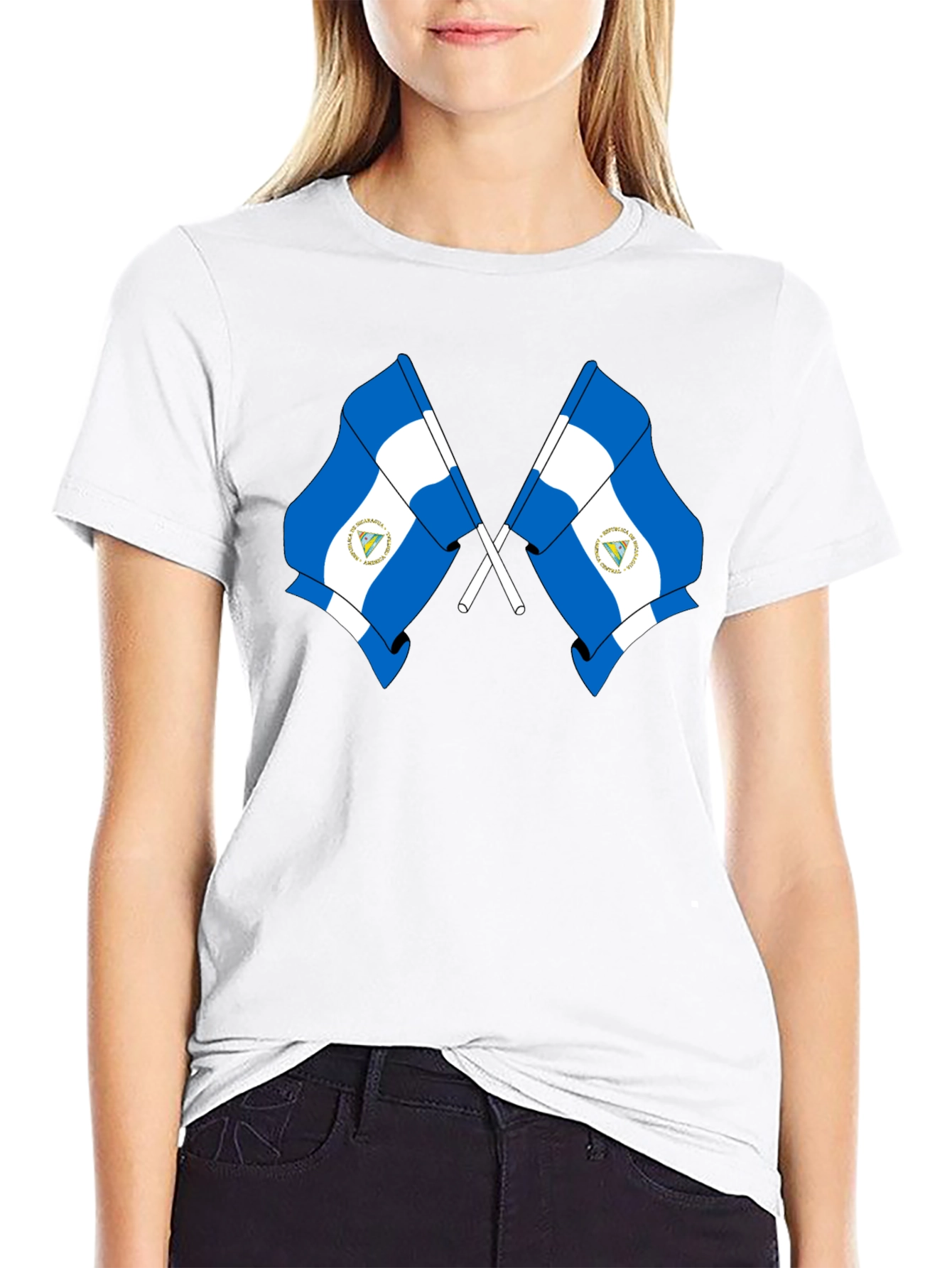 Nicaragua Flag T-Shirt - Black Cotton Tee