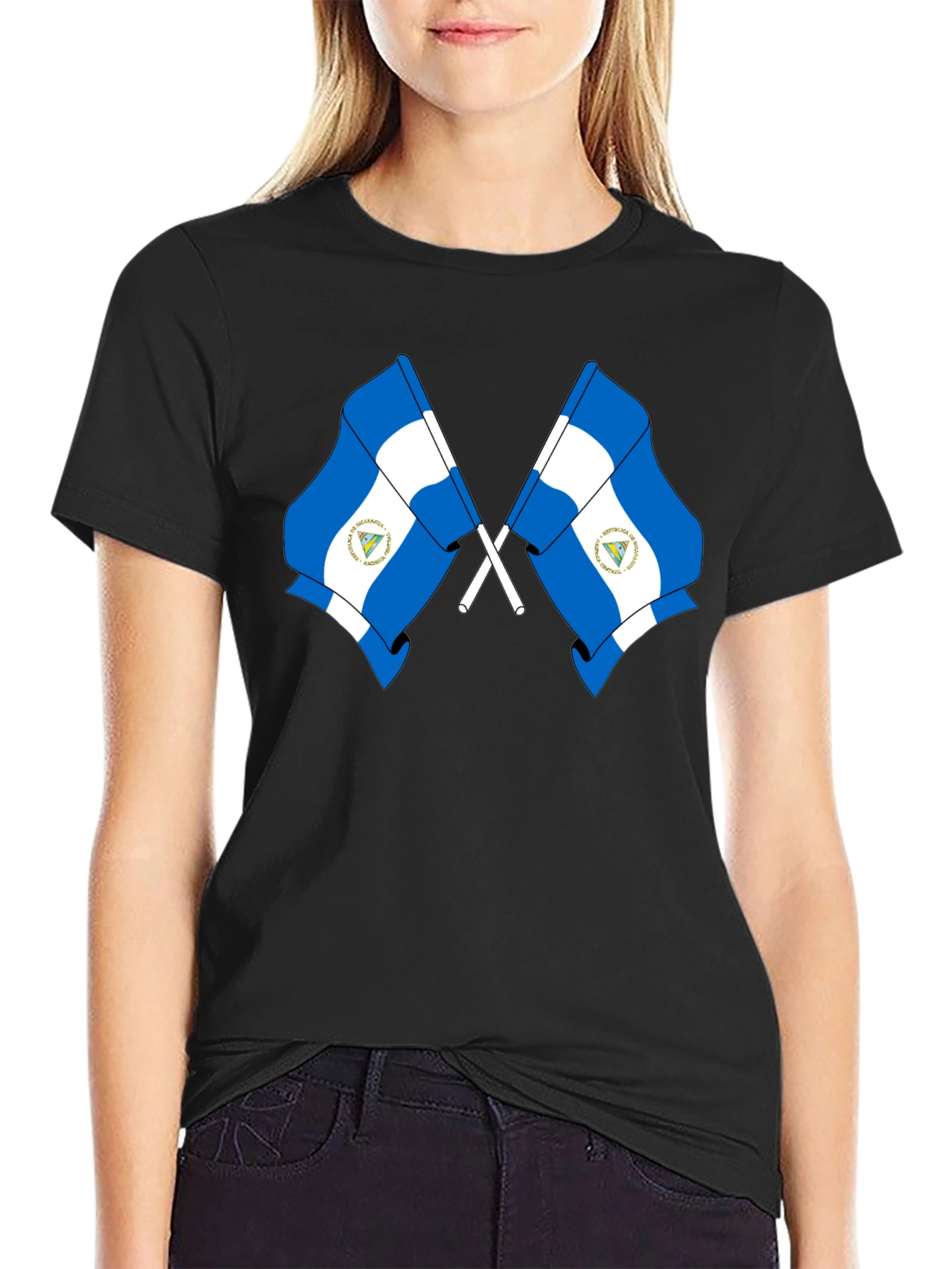 Nicaragua Flag T-Shirt - Black Cotton Tee