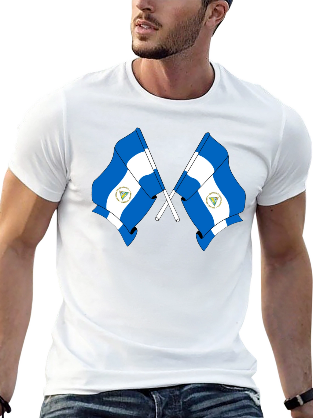 Nicaragua Flag T-Shirt - Black Cotton Tee