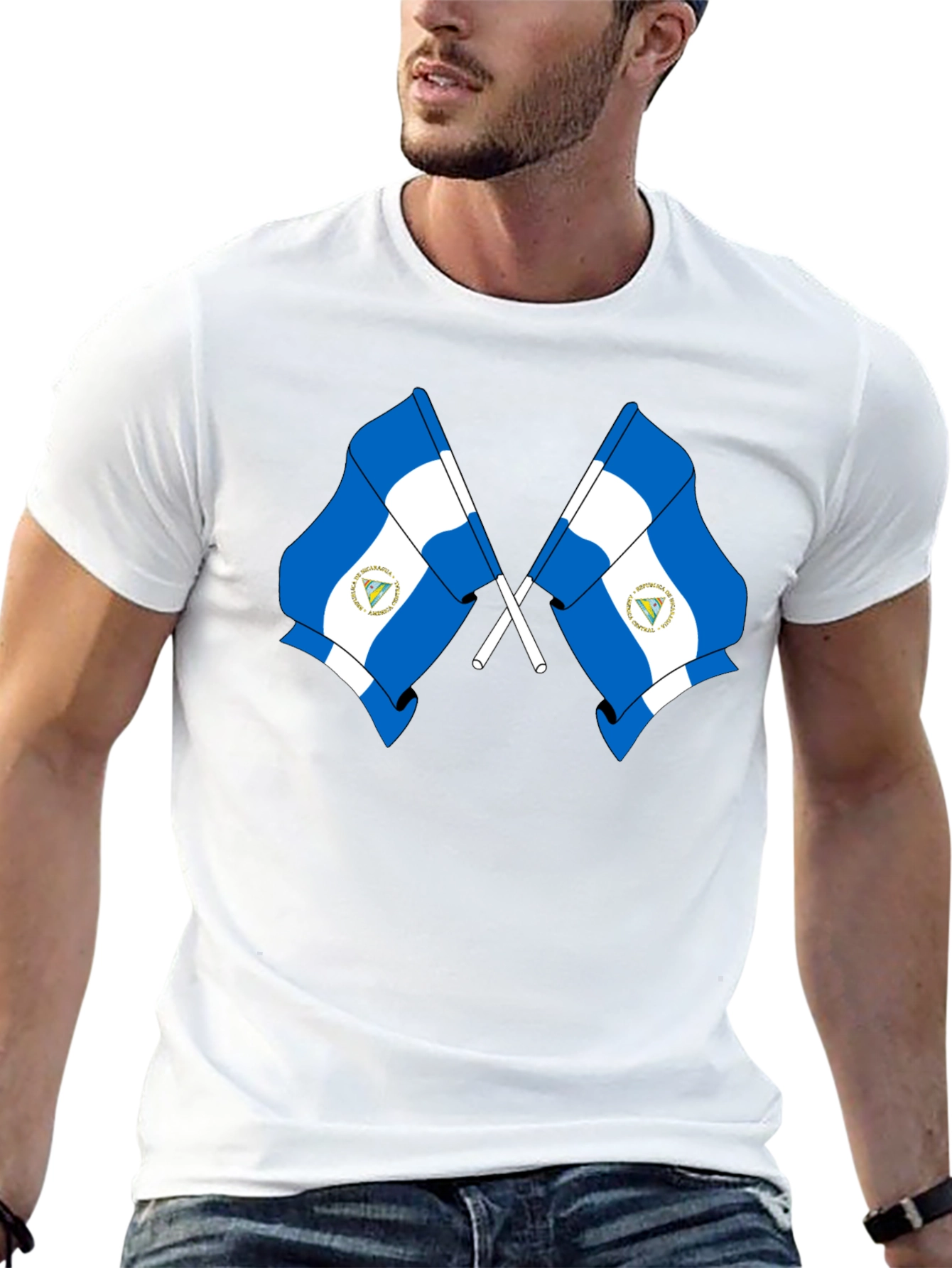 Nicaragua Flag T-Shirt - Black Cotton Tee