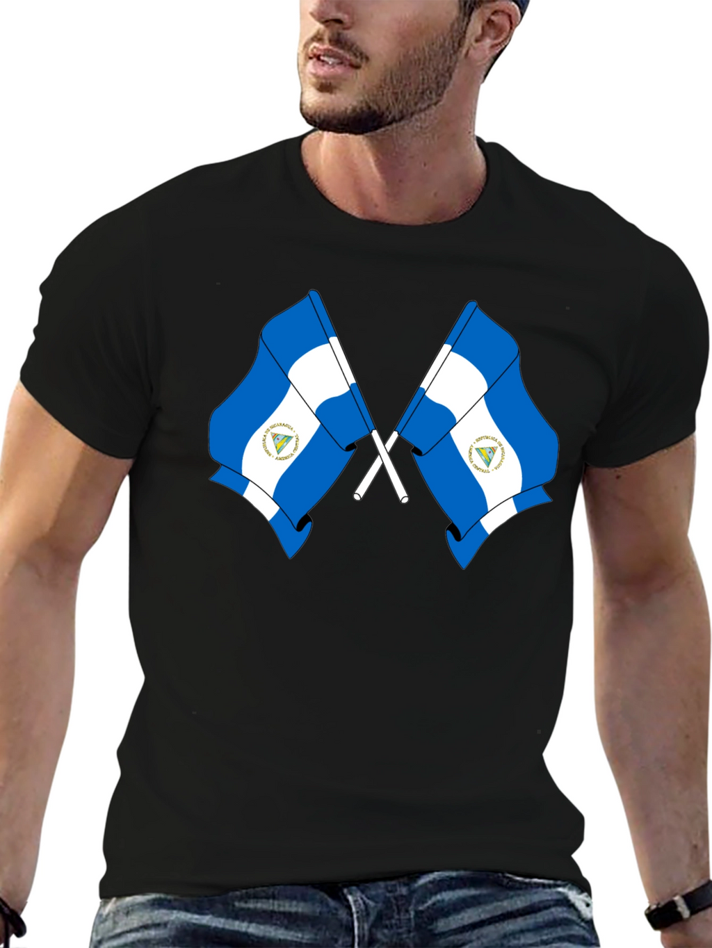 Nicaragua Flag T-Shirt - Black Cotton Tee