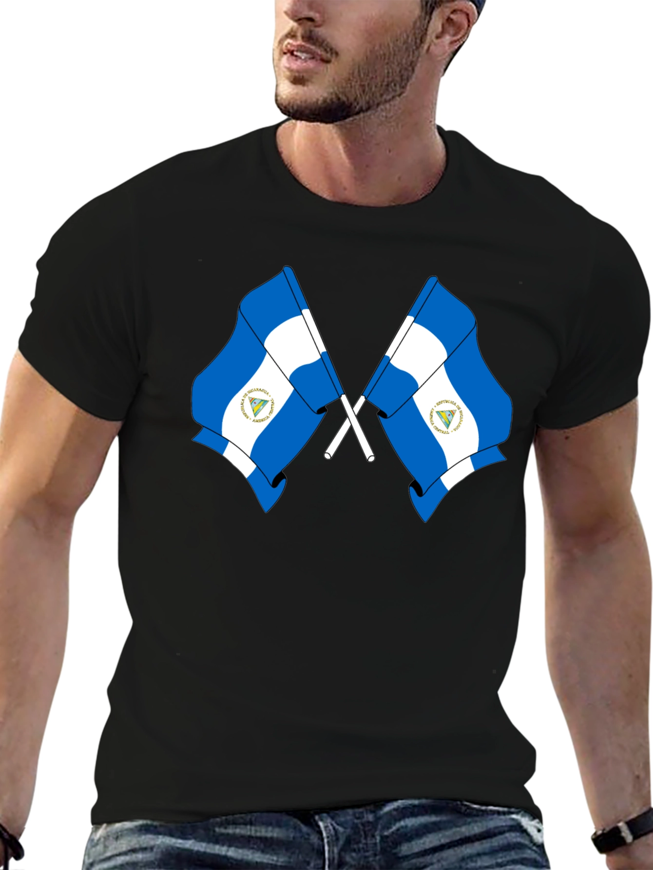 Nicaragua Flag T-Shirt - Black Cotton Tee