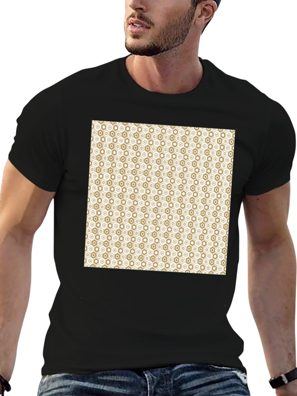 Geometric Pattern Black Cotton Tee