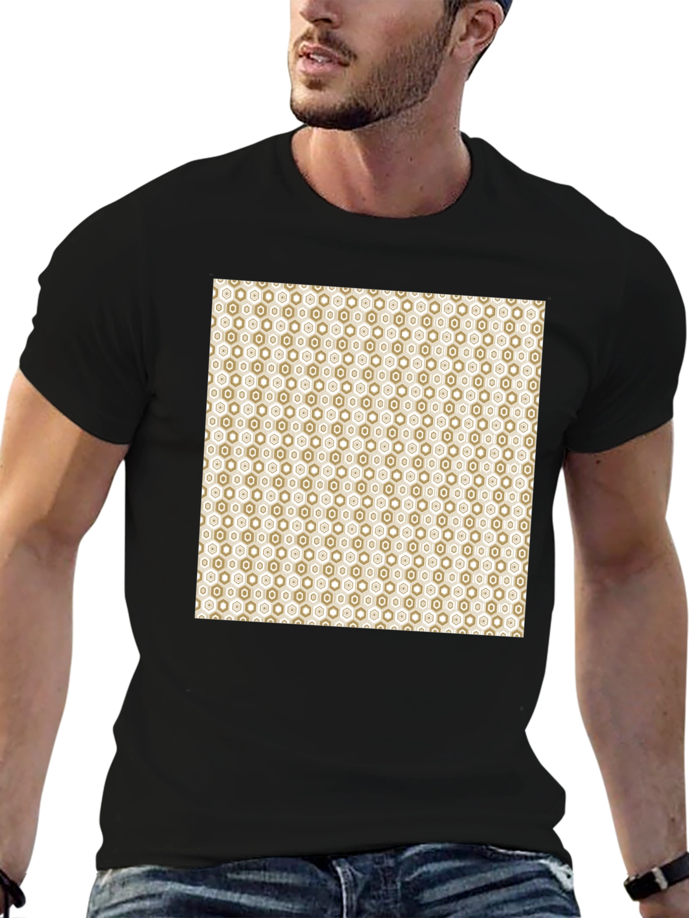 Geometric Pattern Black Cotton Tee