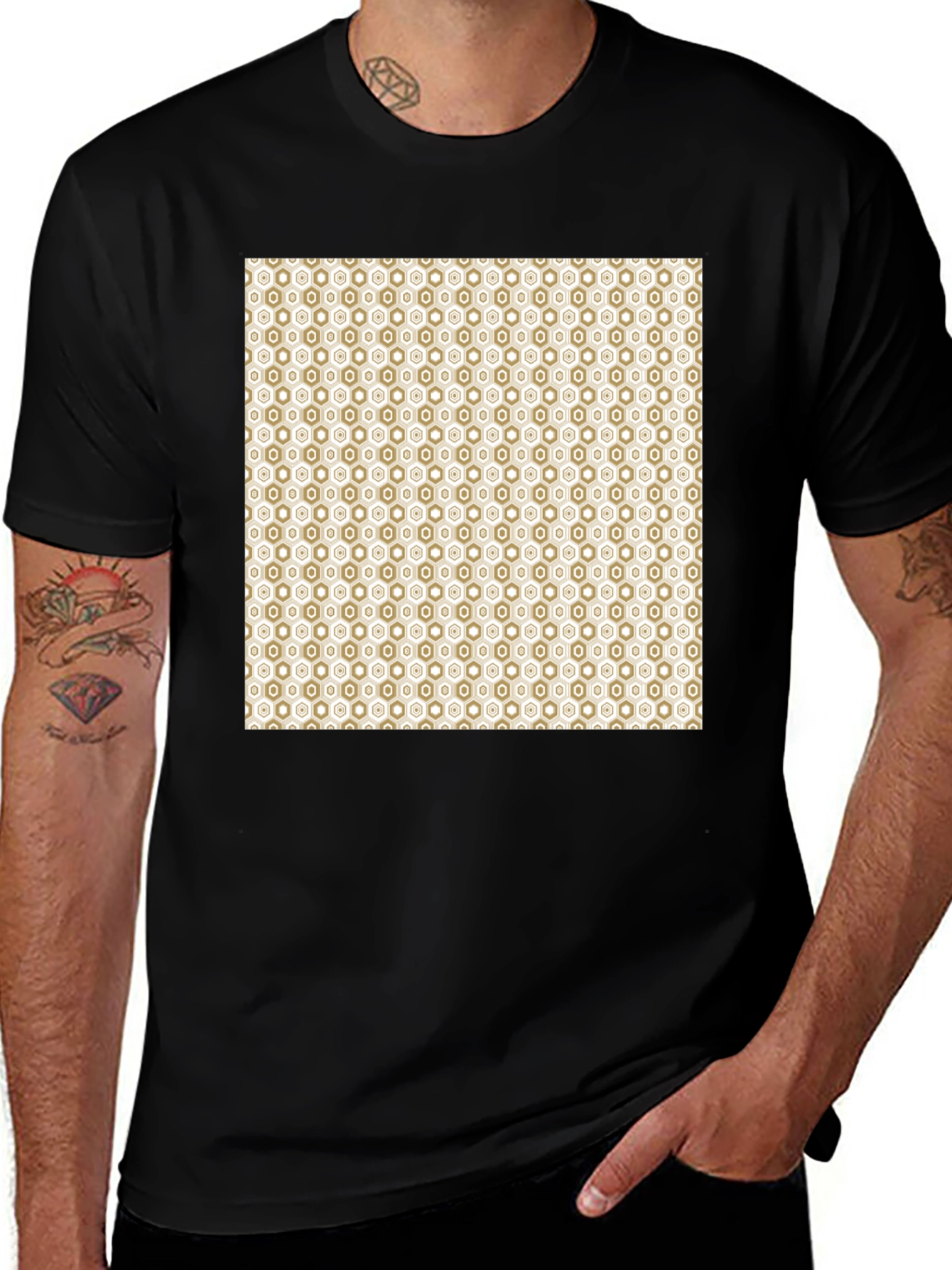Geometric Pattern Black Cotton Tee