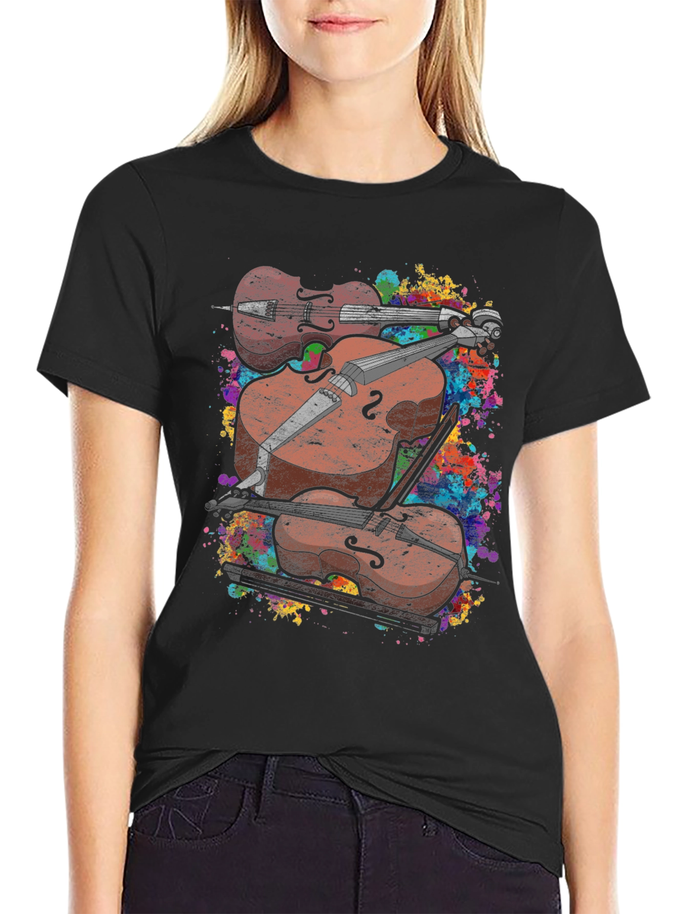 Musical T-Shirt - Stacked Violins Graphic Tee