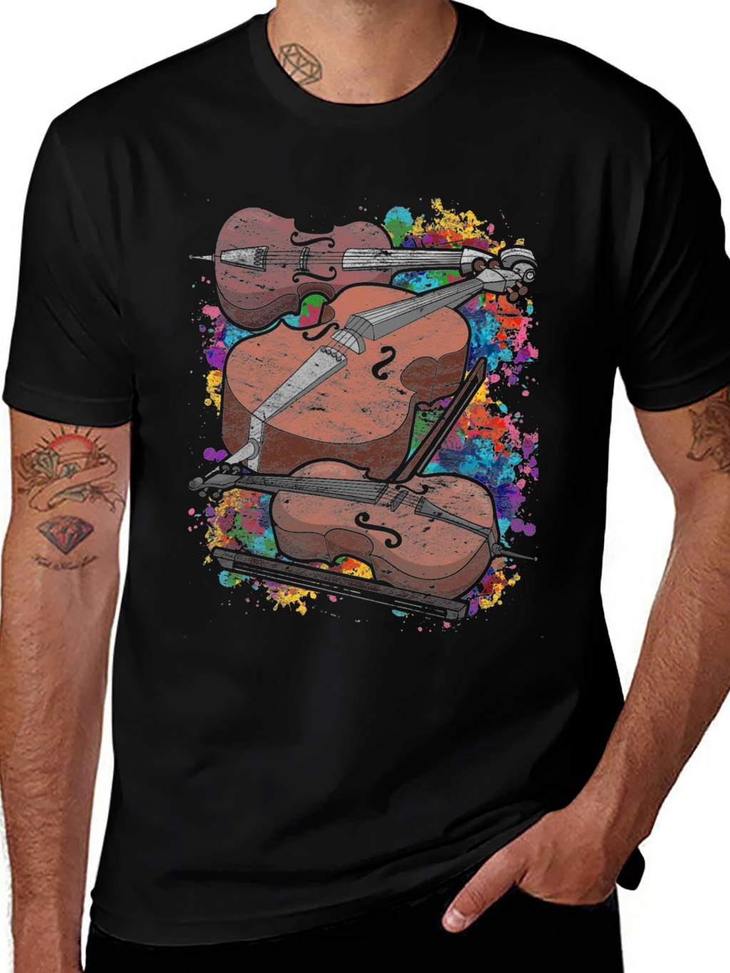Musical T-Shirt - Stacked Violins Graphic Tee