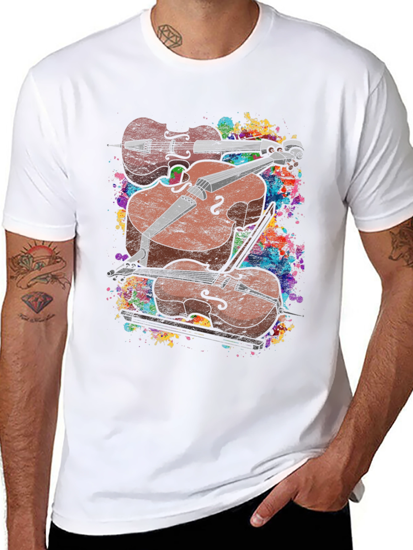 Musical T-Shirt - Stacked Violins Graphic Tee