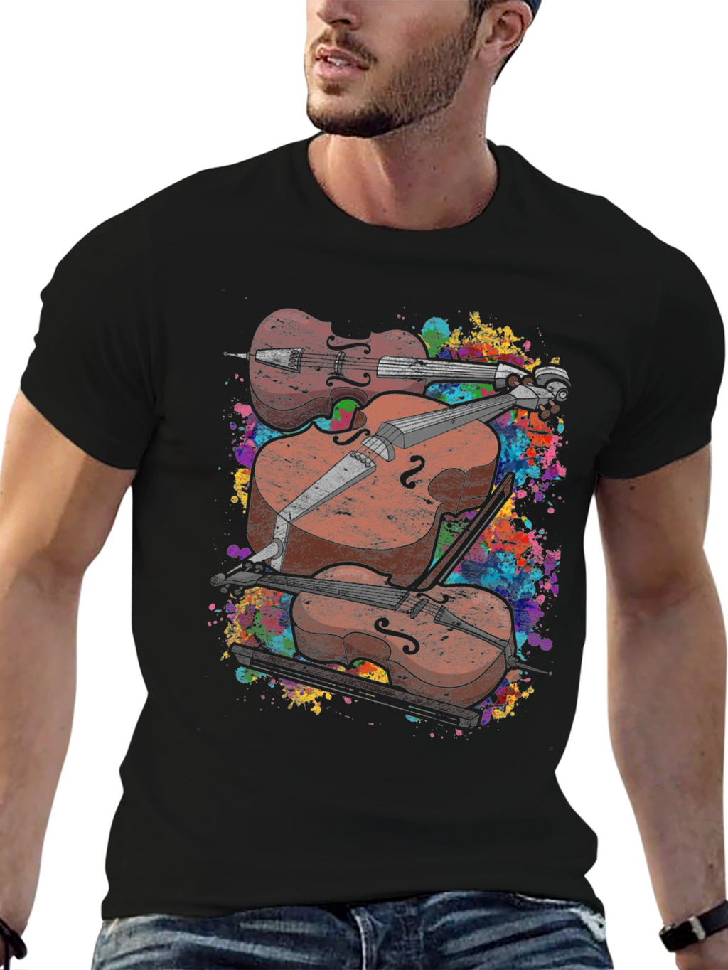 Musical T-Shirt - Stacked Violins Graphic Tee