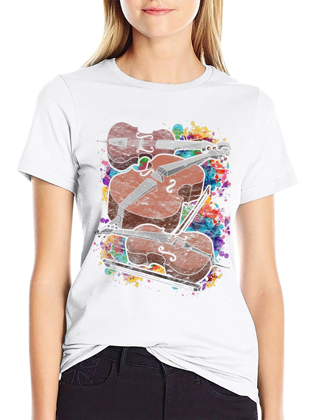Musical T-Shirt - Stacked Violins Graphic Tee