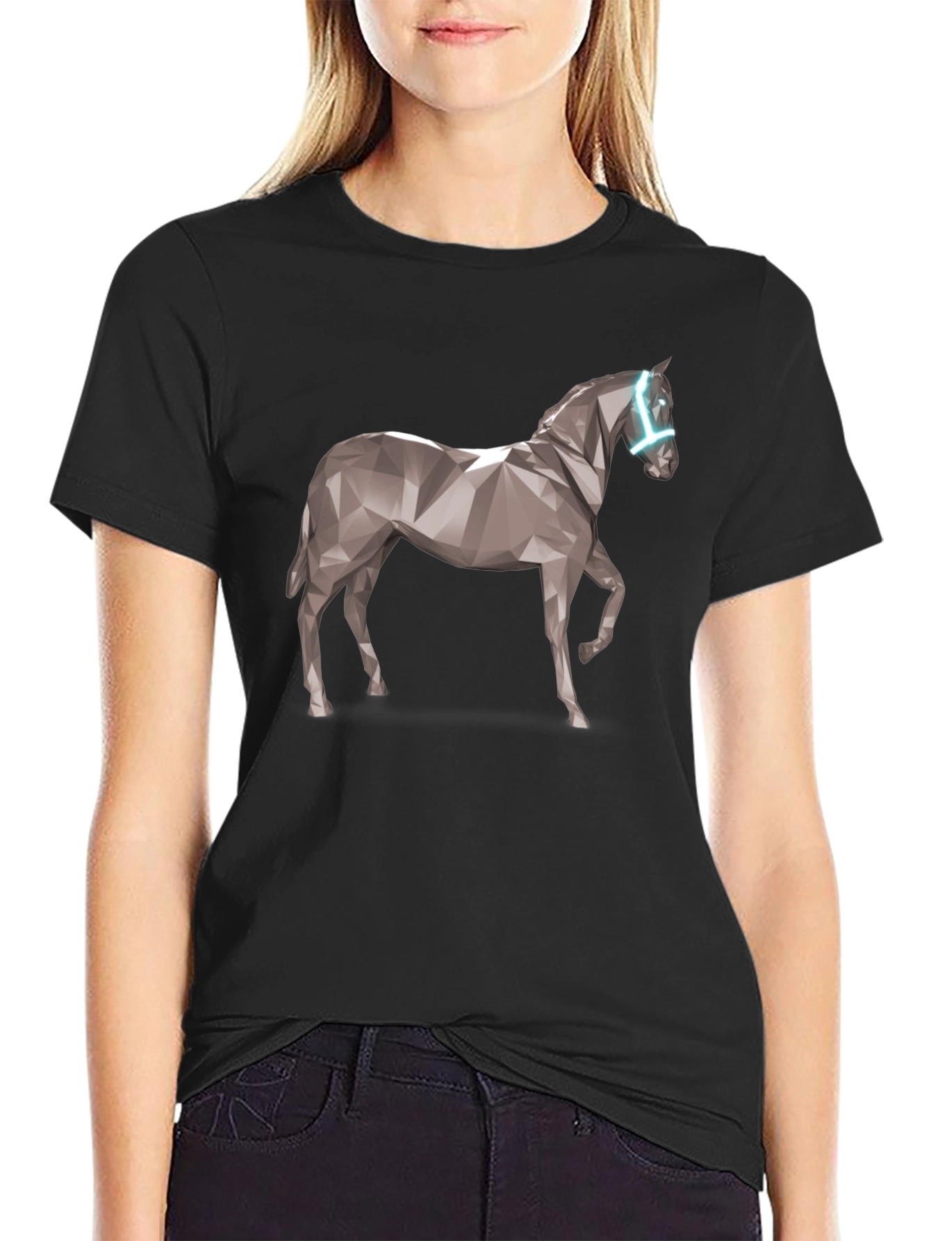 Geometric Horse Graphic Tee - Black