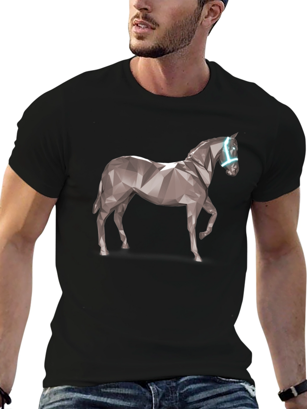 Geometric Horse Graphic Tee - Black