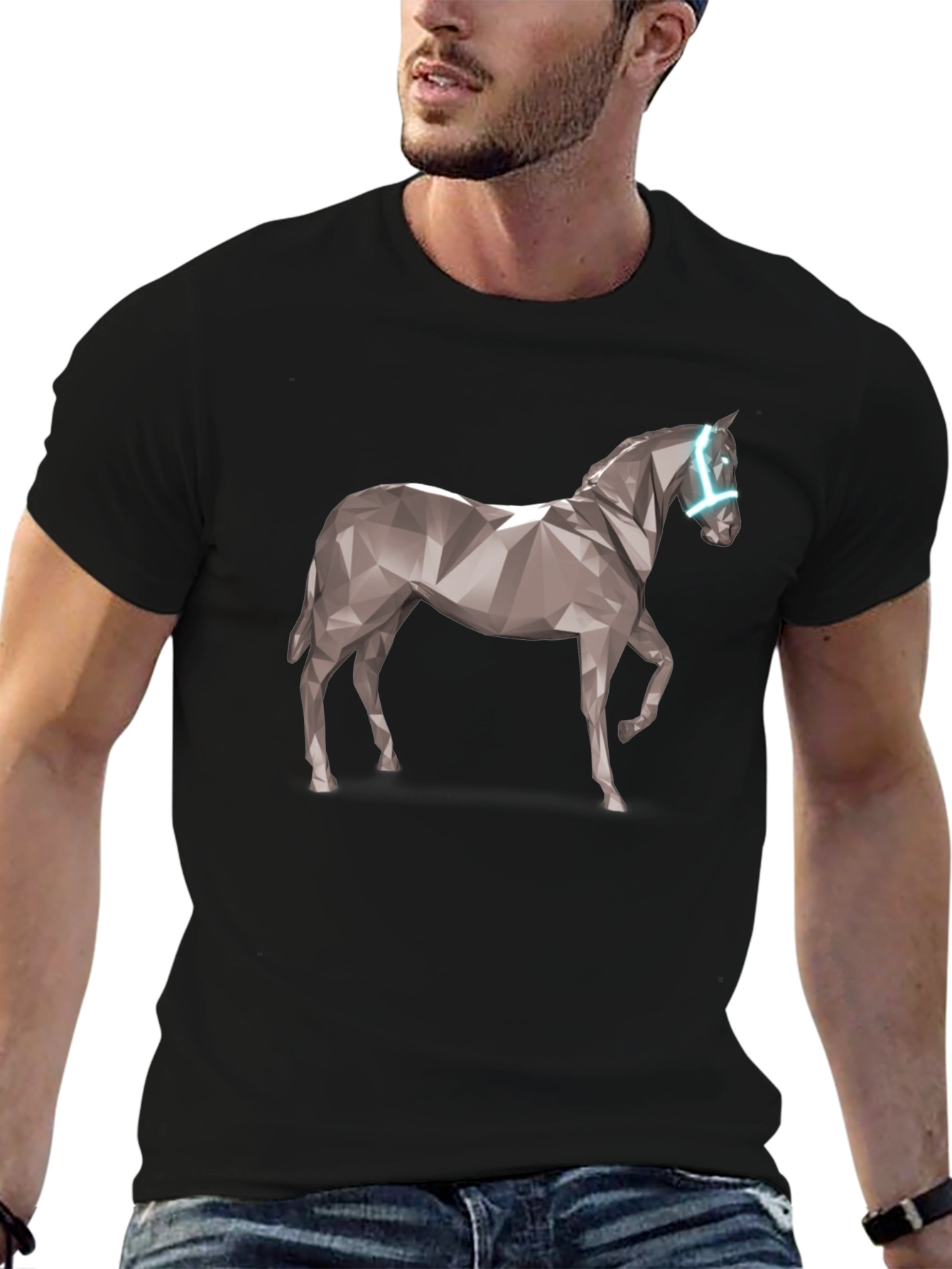 Geometric Horse Graphic Tee - Black