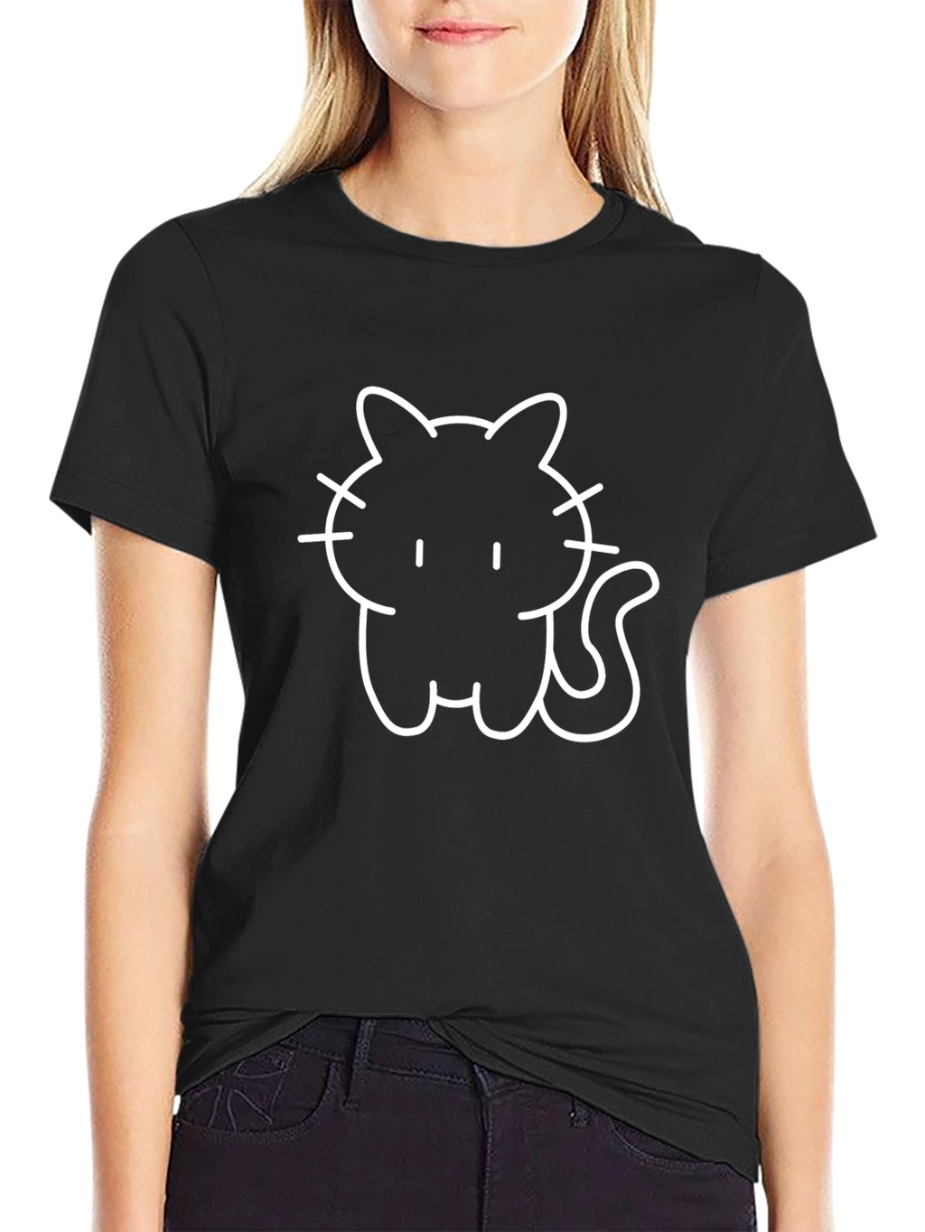 Black T-Shirt with Cute Cat Graphic