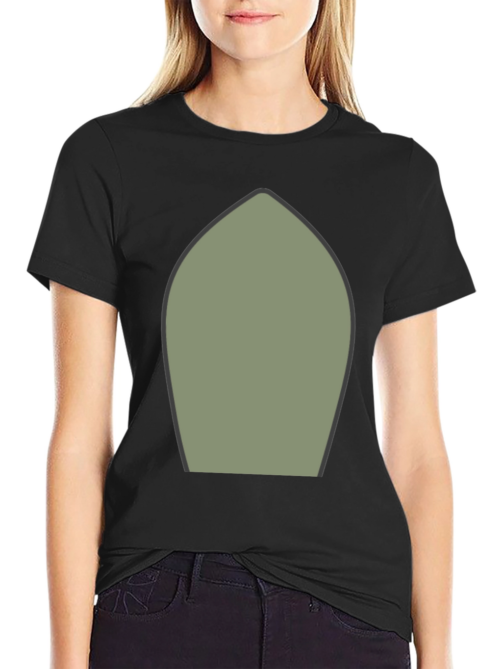Abstract Olive Green Shape Black T-Shirt