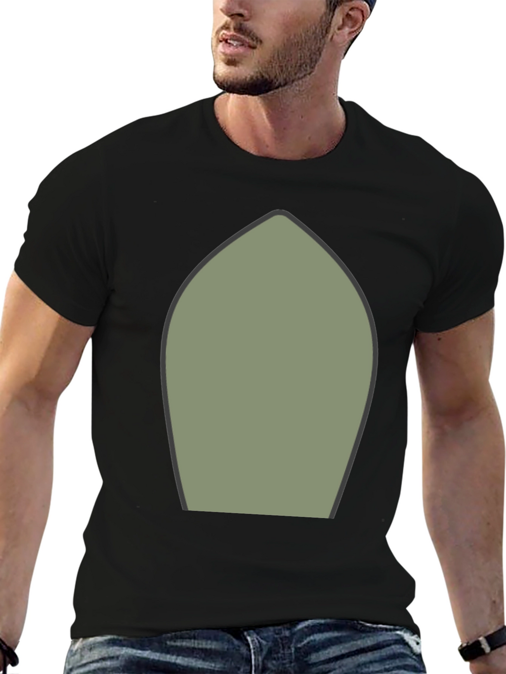 Abstract Olive Green Shape Black T-Shirt