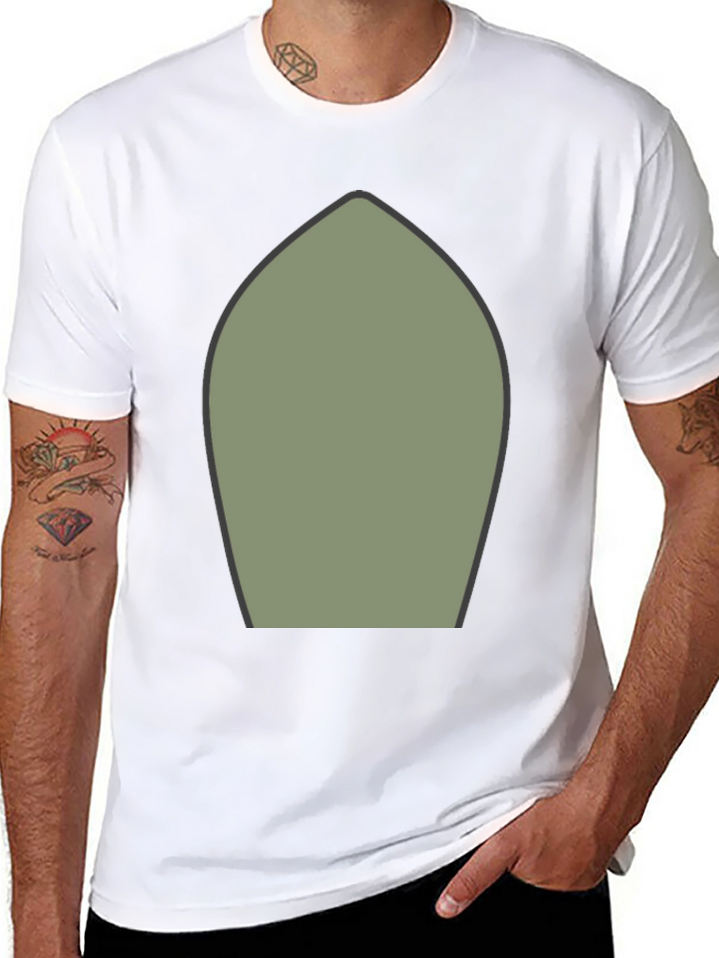 Abstract Olive Green Shape Black T-Shirt