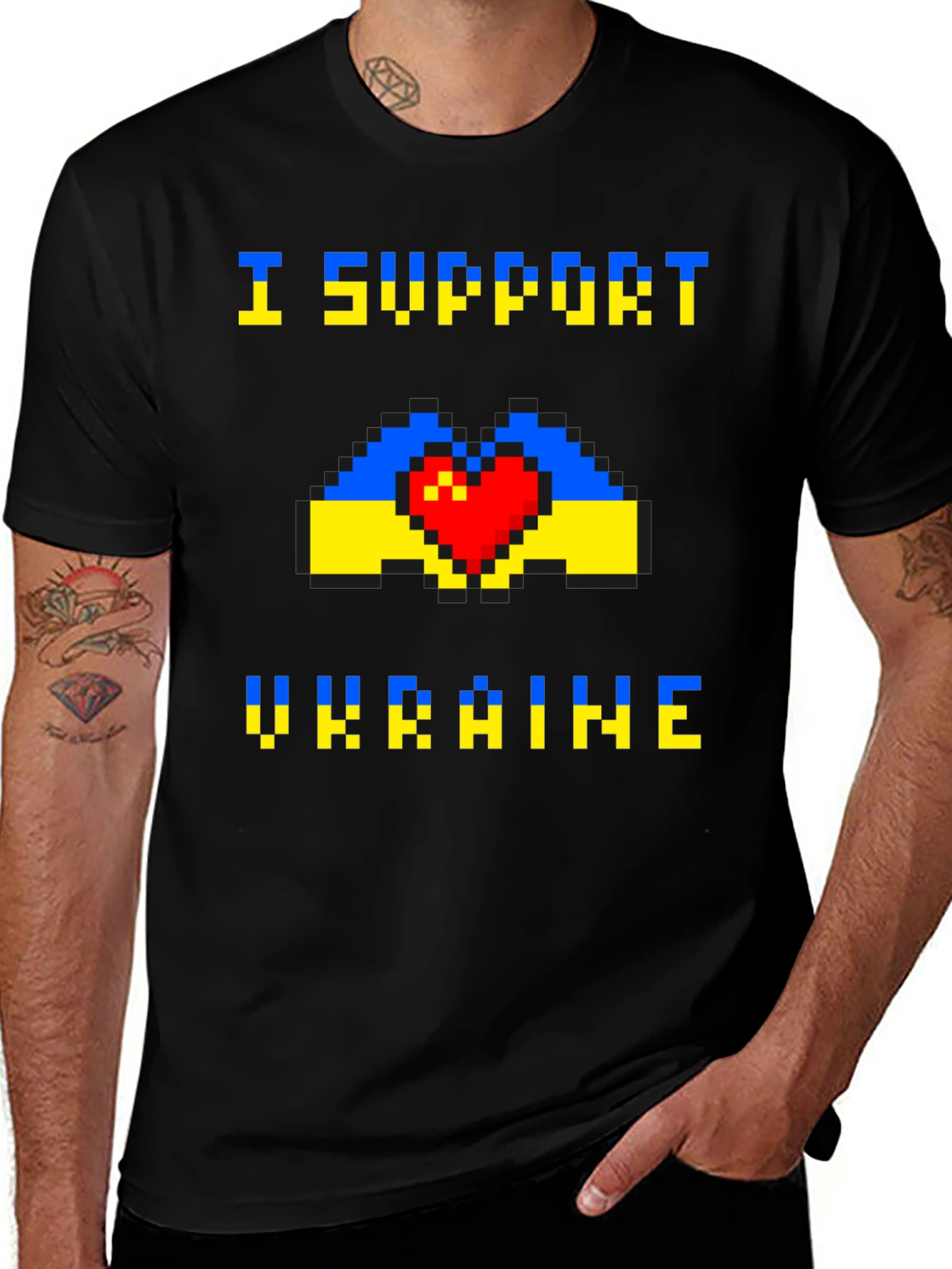 I Support Ukraine T-Shirt - Pixel Heart - Unisex