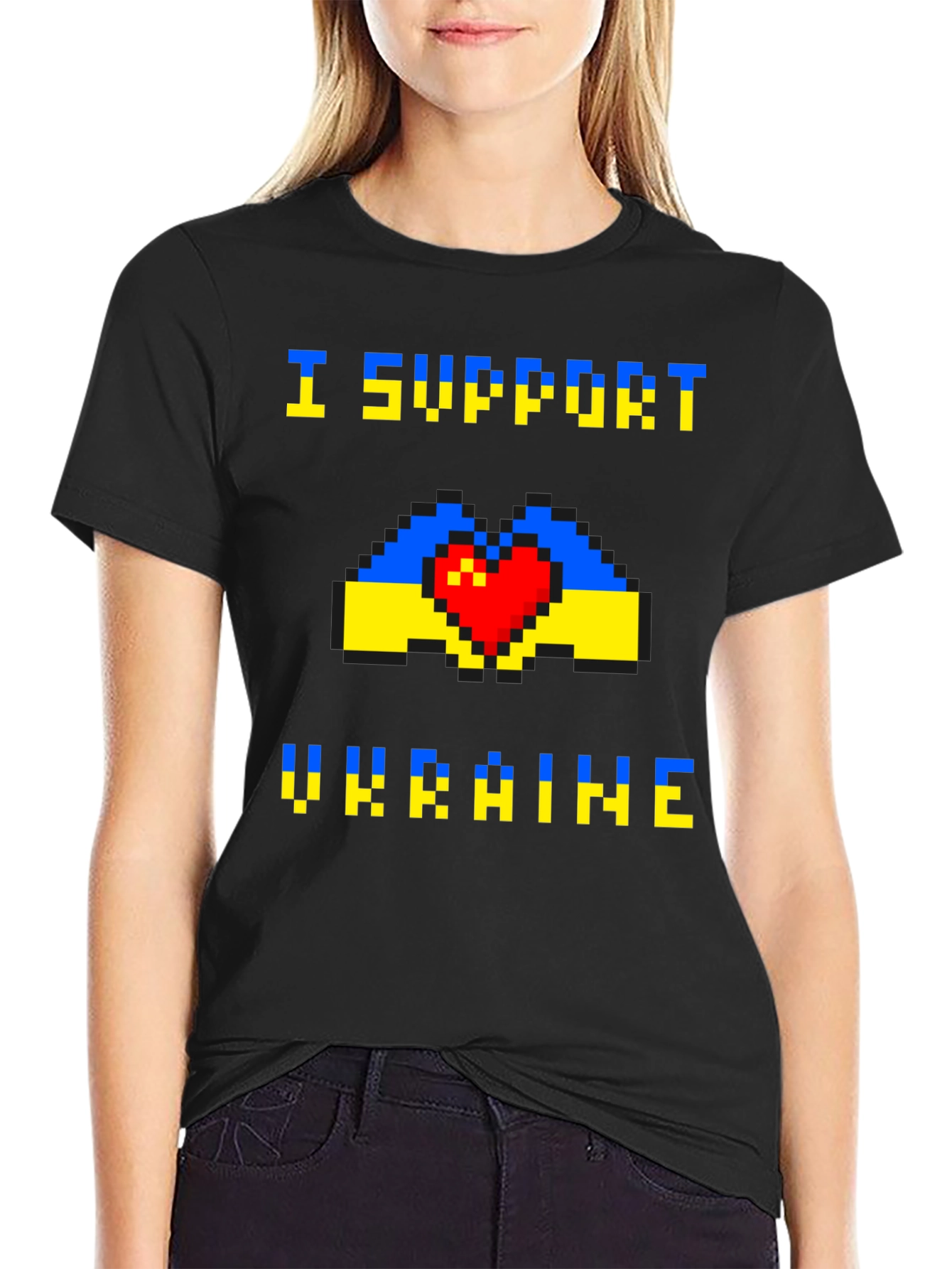 I Support Ukraine T-Shirt - Pixel Heart - Unisex