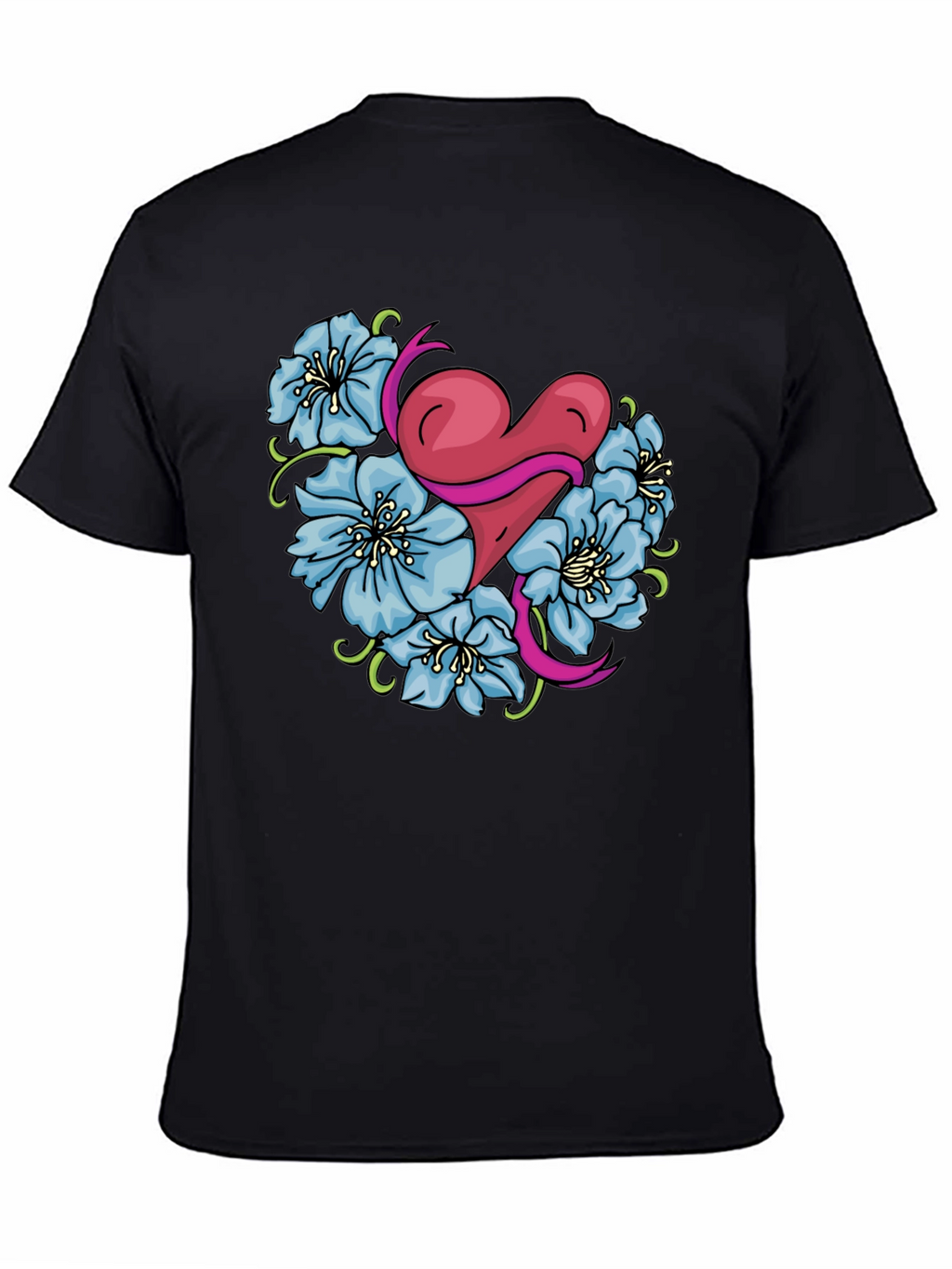Heart & Flowers Graphic Tee - Stylish Black Shirt