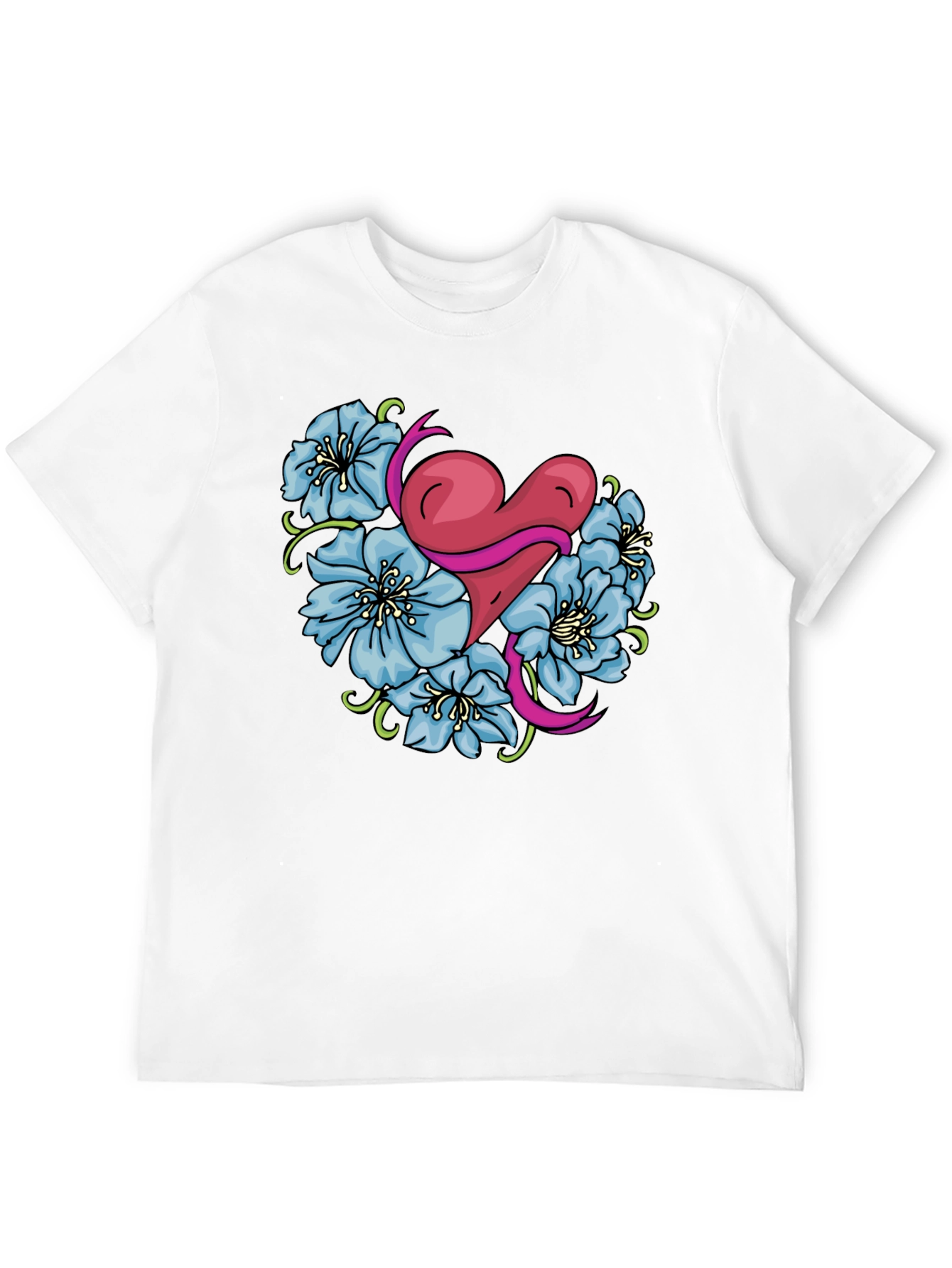 Heart & Flowers Graphic Tee - Stylish Black Shirt