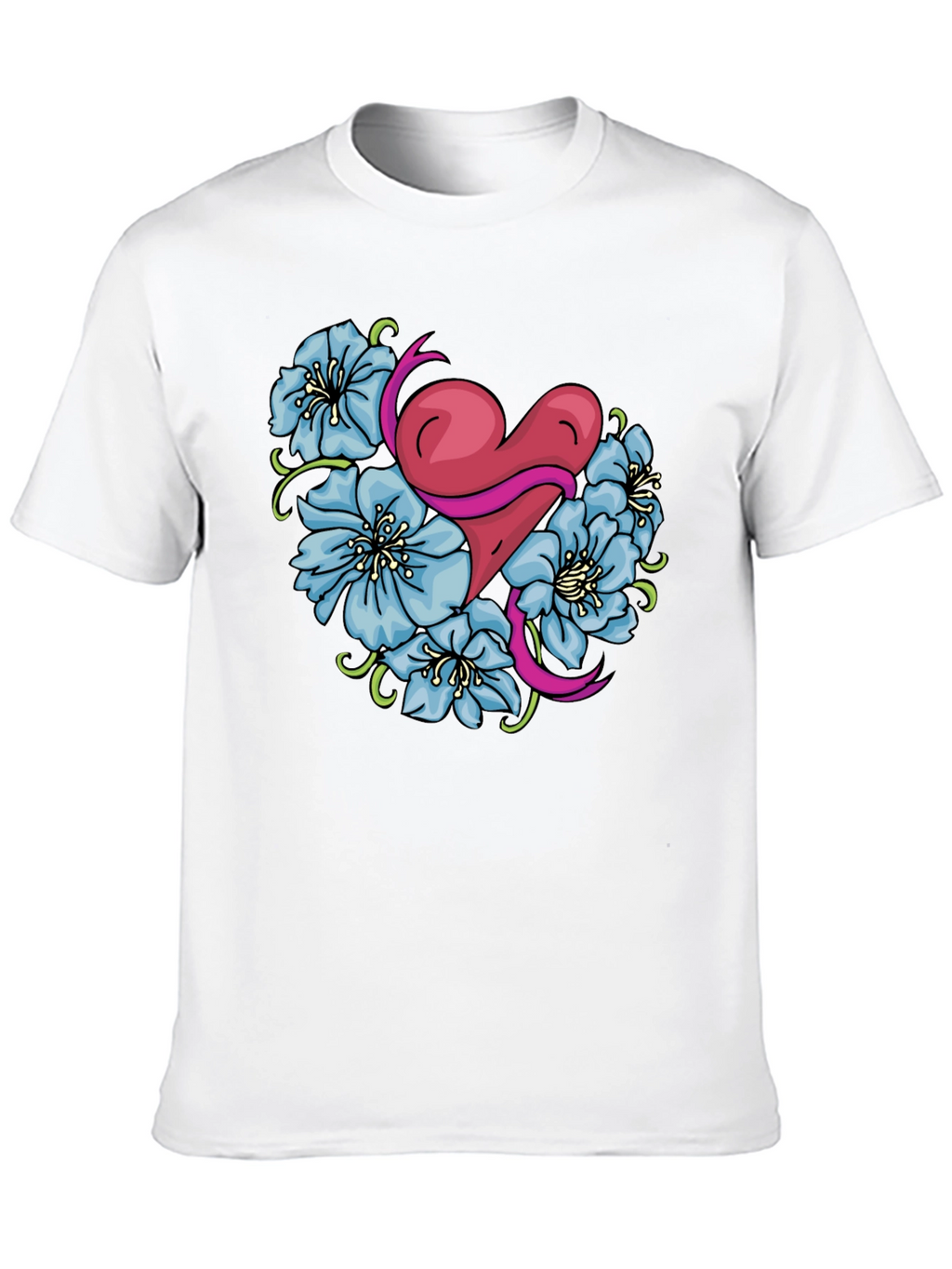 Heart & Flowers Graphic Tee - Stylish Black Shirt